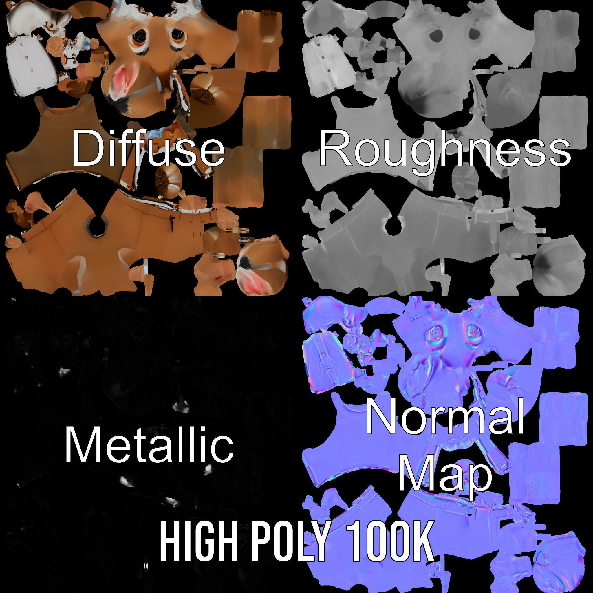 Charming Rabbit Character Rigged and Animated with Outfit and... Low-poly 3D model_4