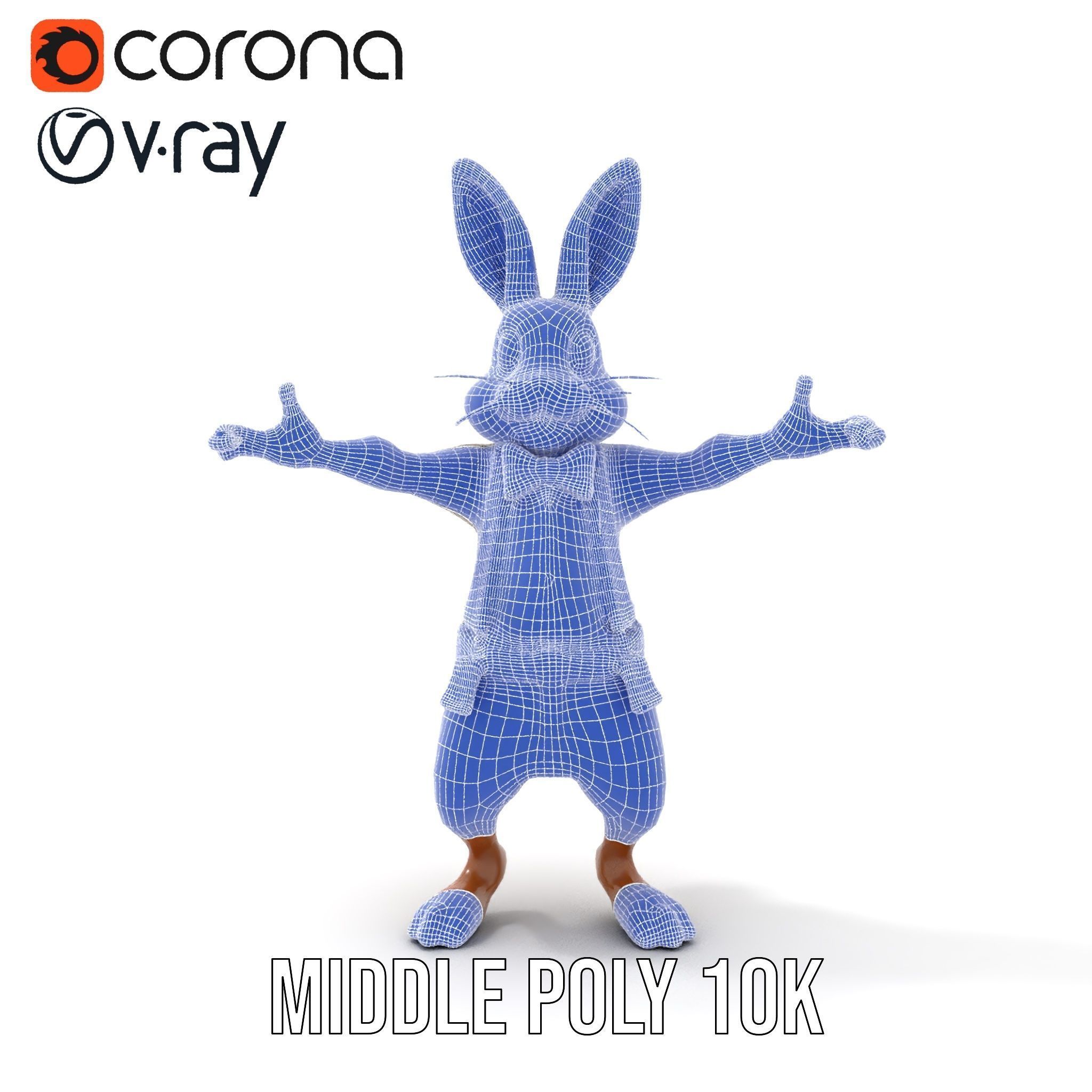 Charming Rabbit Character Rigged and Animated with Outfit and... Low-poly 3D model_30