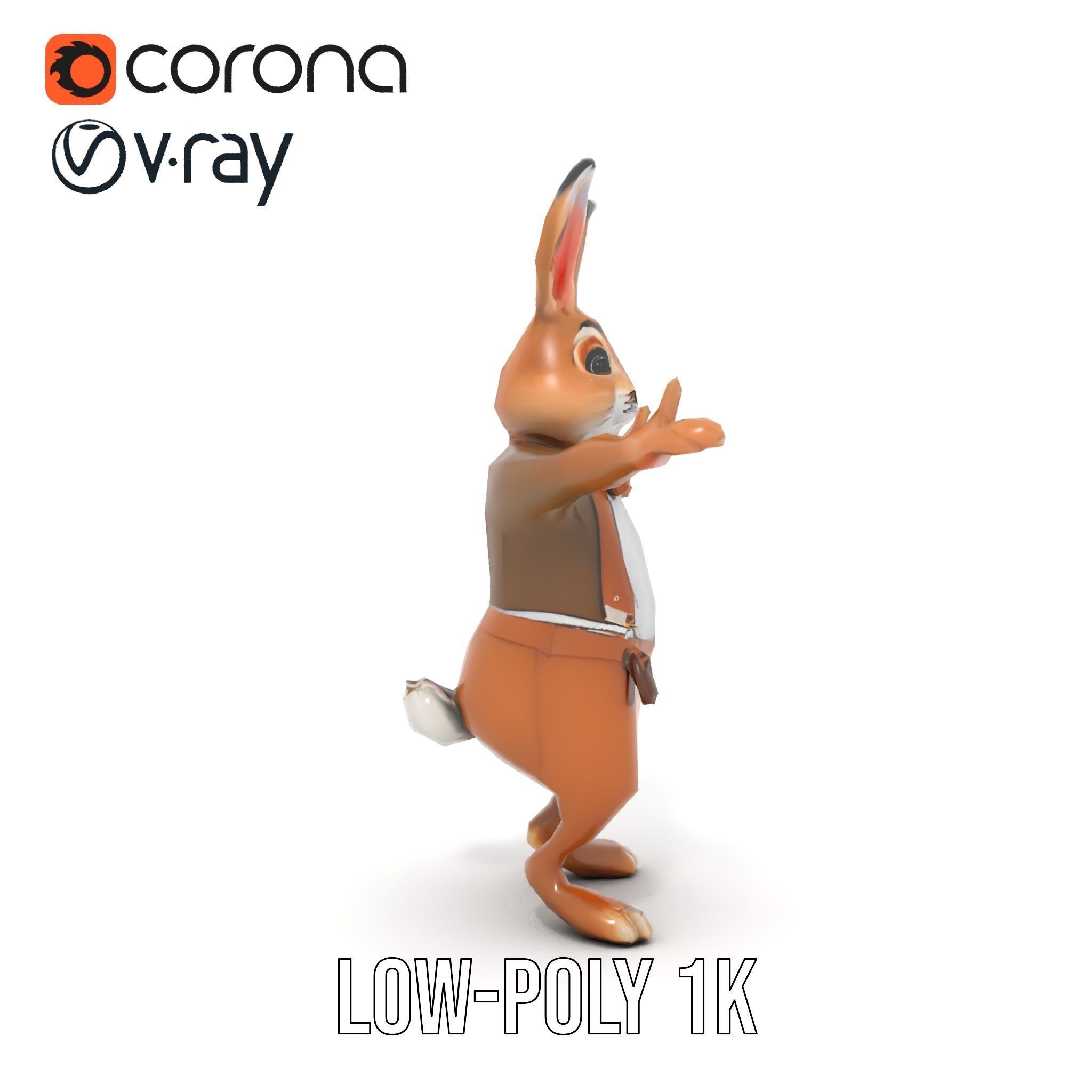 Charming Rabbit Character Rigged and Animated with Outfit and... Low-poly 3D model_17