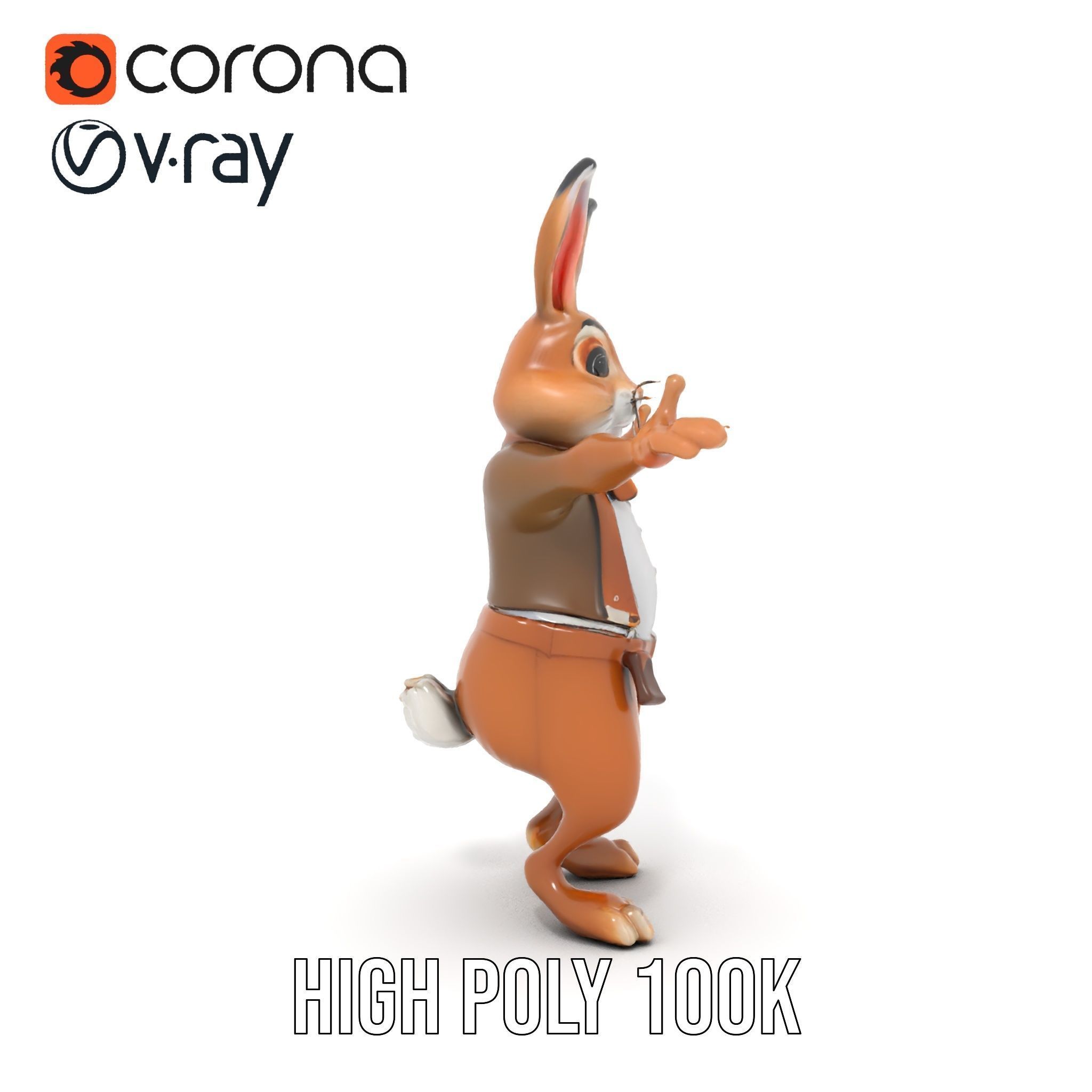 Charming Rabbit Character Rigged and Animated with Outfit and... Low-poly 3D model_32