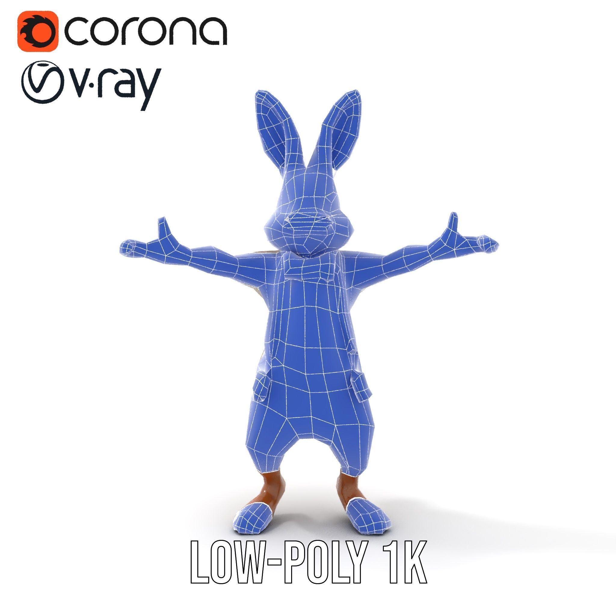 Charming Rabbit Character Rigged and Animated with Outfit and... Low-poly 3D model_23