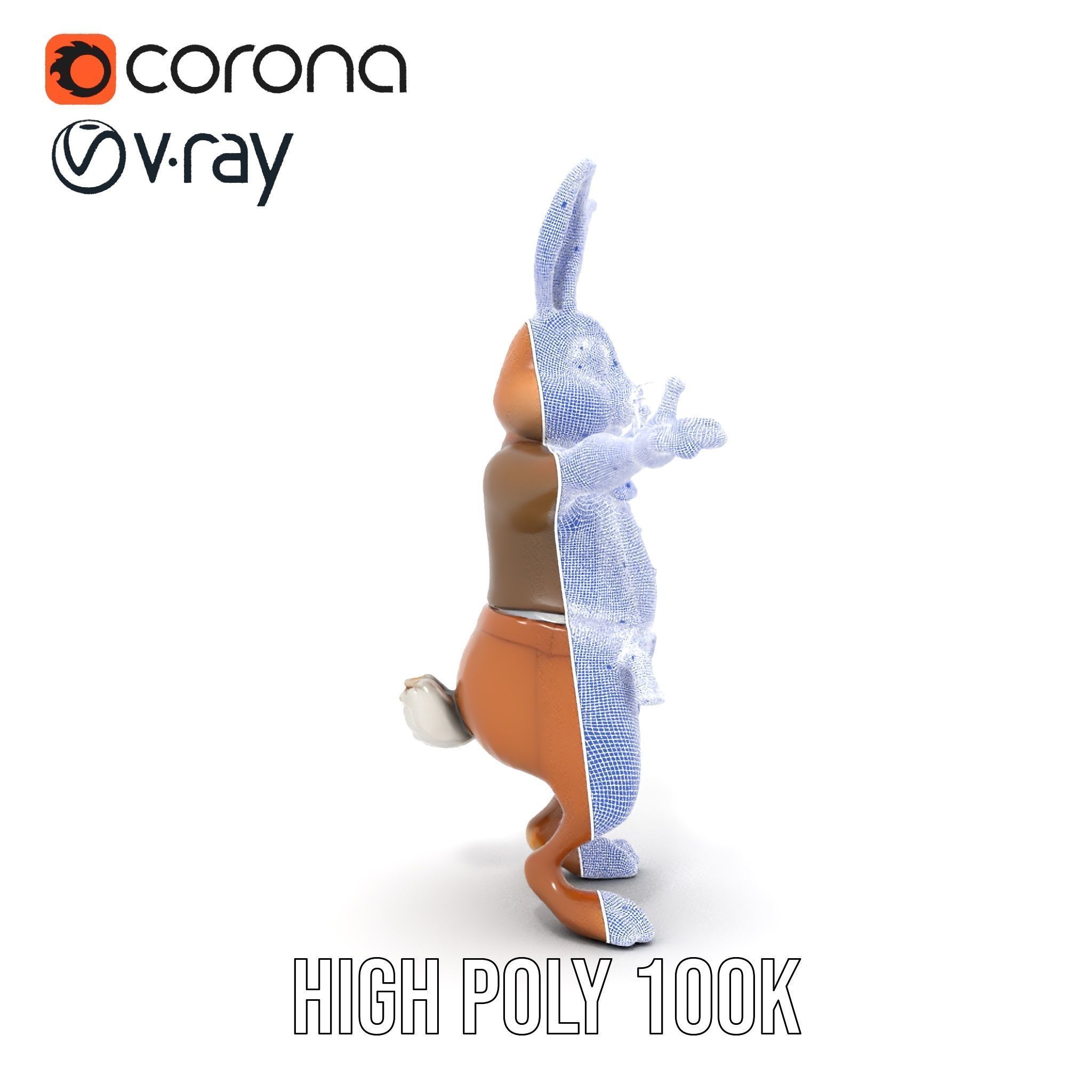 Charming Rabbit Character Rigged and Animated with Outfit and... Low-poly 3D model_37
