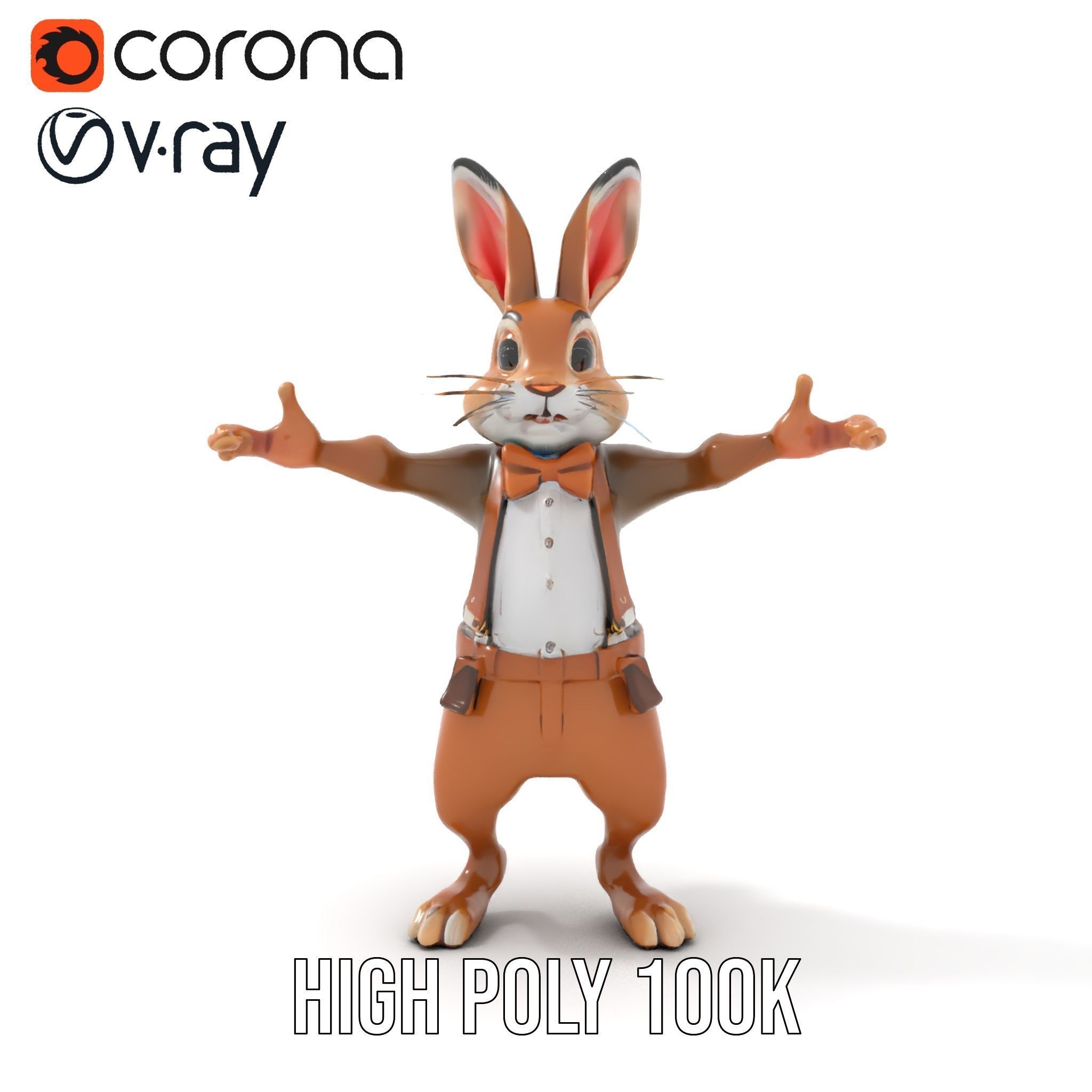 Charming Rabbit Character Rigged and Animated with Outfit and... Low-poly 3D model_18