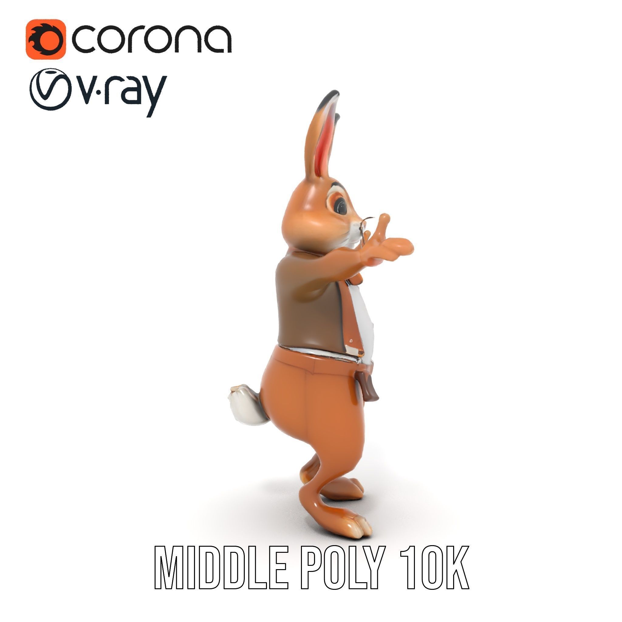 Charming Rabbit Character Rigged and Animated with Outfit and... Low-poly 3D model_28