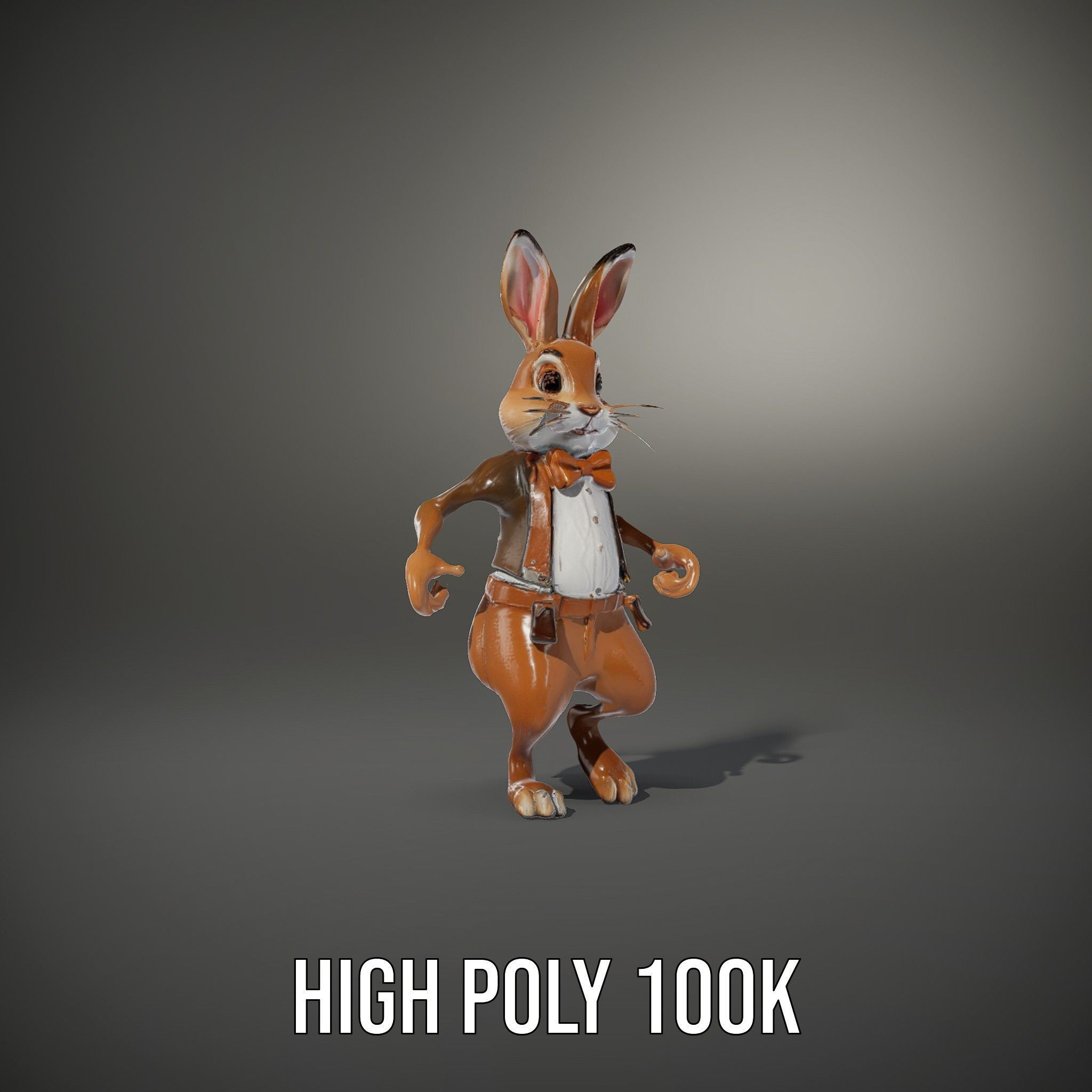 Charming Rabbit Character Rigged and Animated with Outfit and... Low-poly 3D model_27