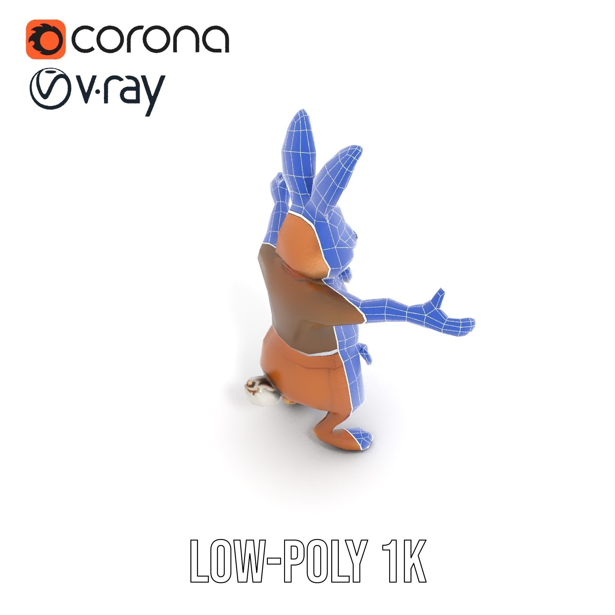 Charming Rabbit Character Rigged and Animated with Outfit and... Low-poly 3D model_31