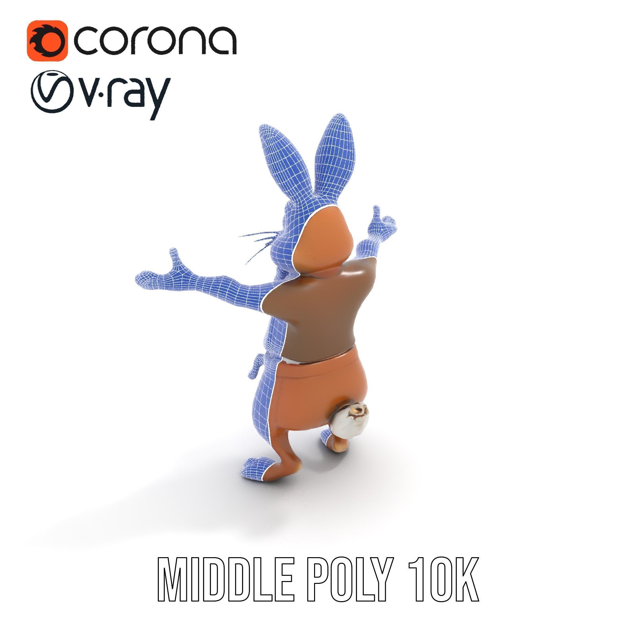 Charming Rabbit Character Rigged and Animated with Outfit and... Low-poly 3D model_19