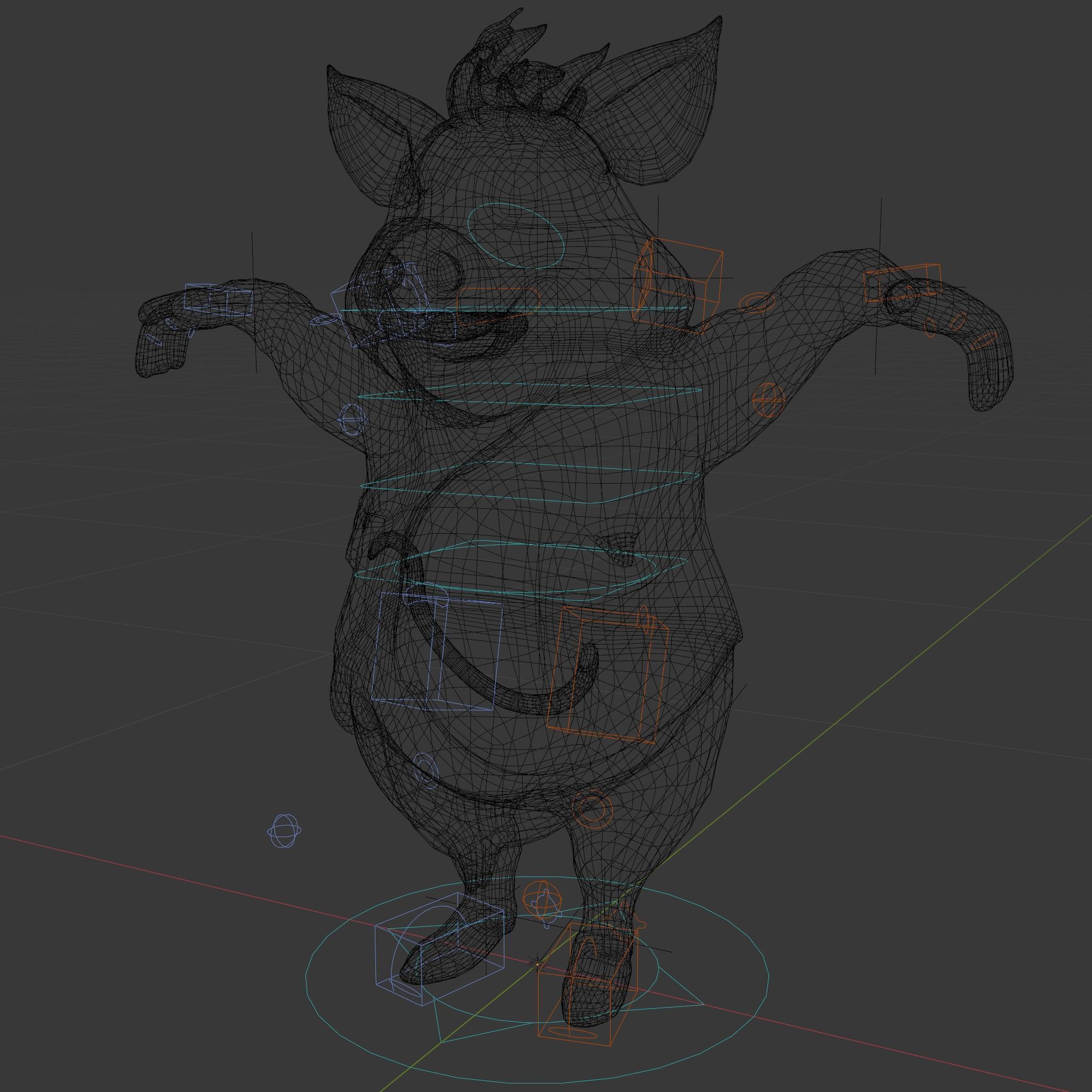 Cheerful Pig Character Rigged and Animated in Floral Vest Low-poly 3D model_7