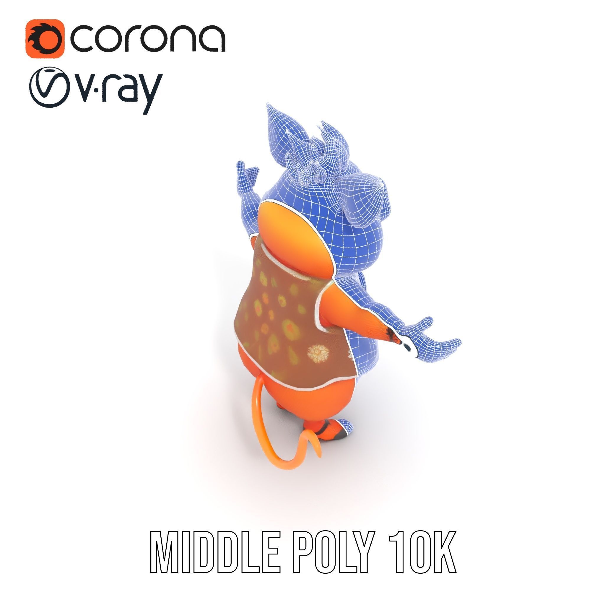 Cheerful Pig Character Rigged and Animated in Floral Vest Low-poly 3D model_30