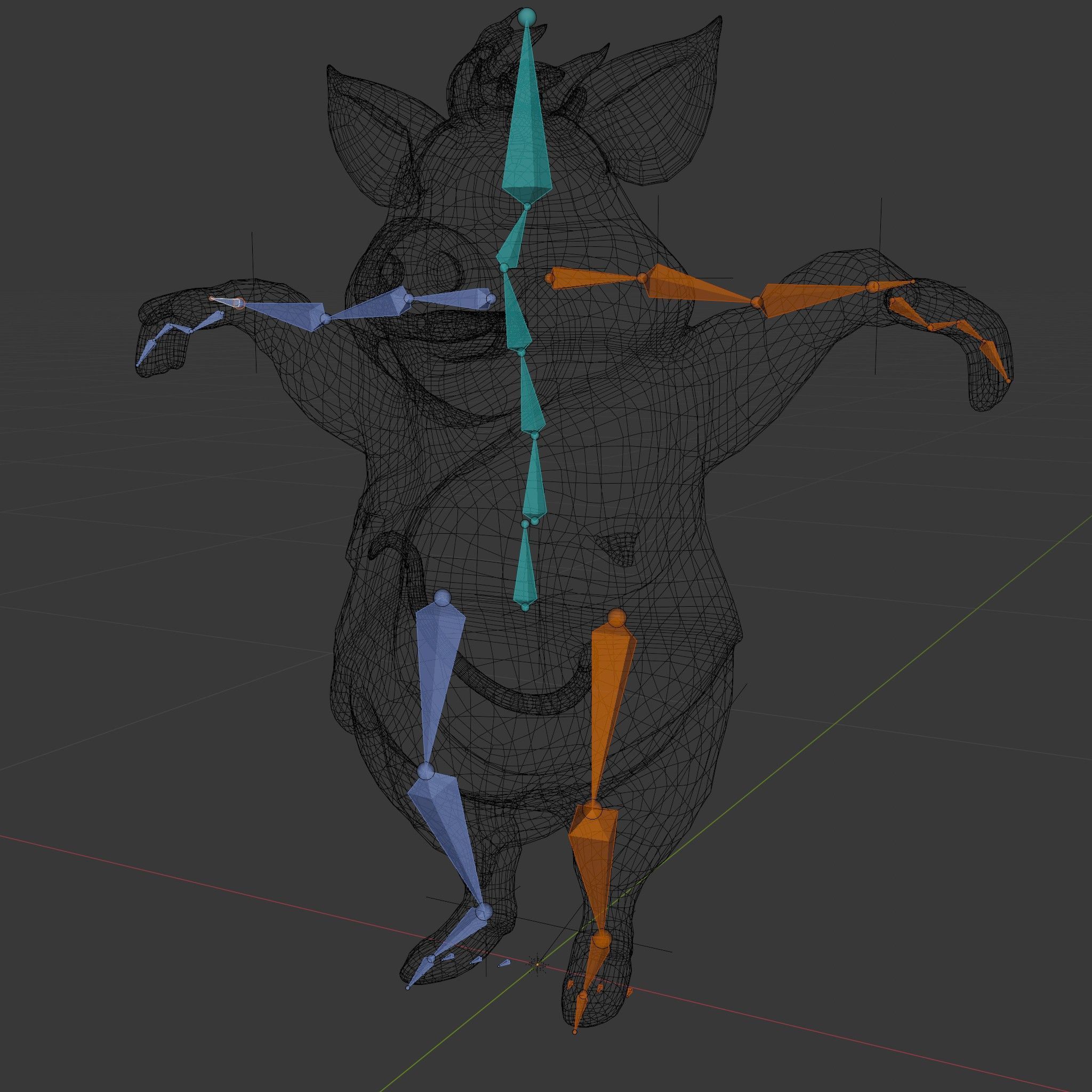 Cheerful Pig Character Rigged and Animated in Floral Vest Low-poly 3D model_6