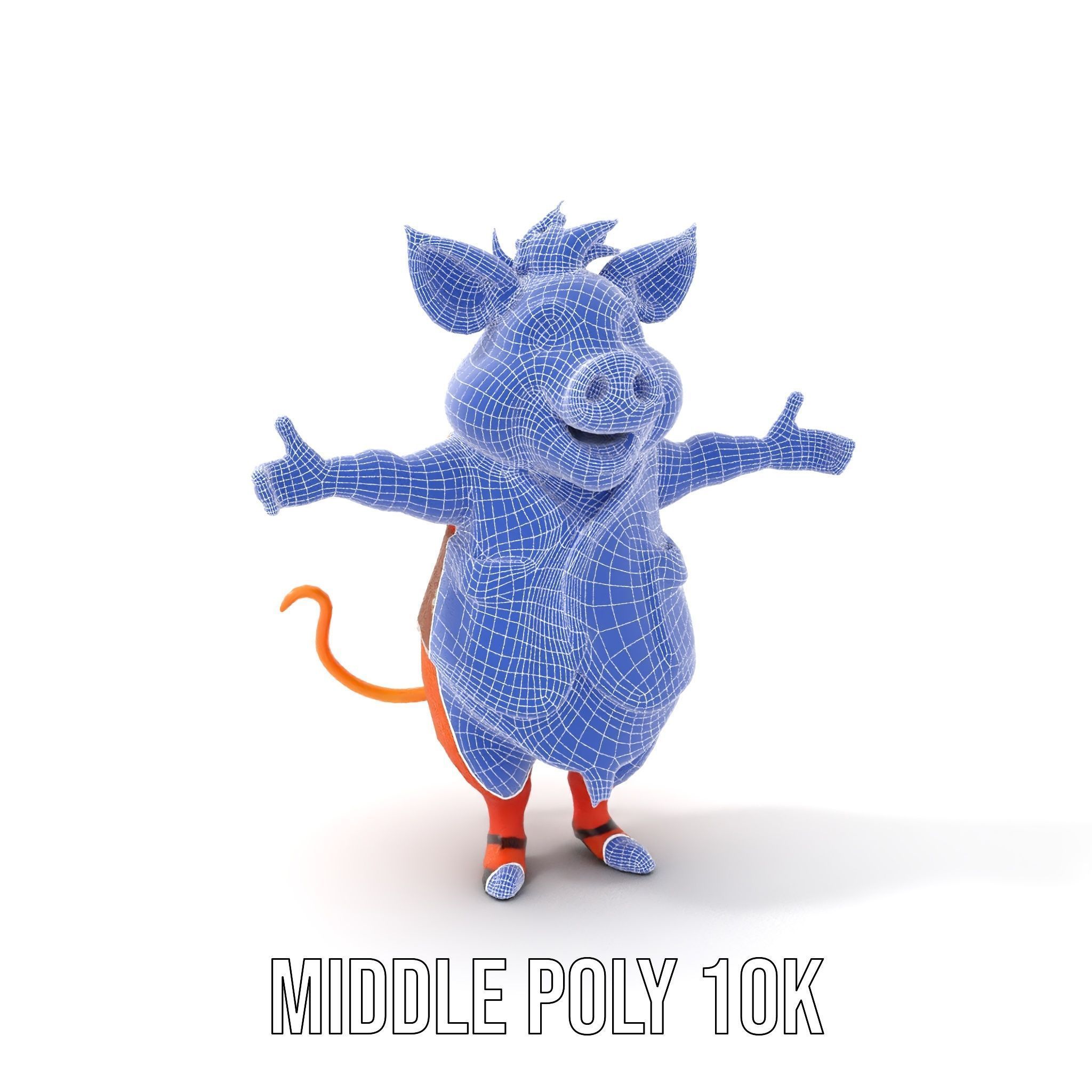 Cheerful Pig Character Rigged and Animated in Floral Vest Low-poly 3D model_16