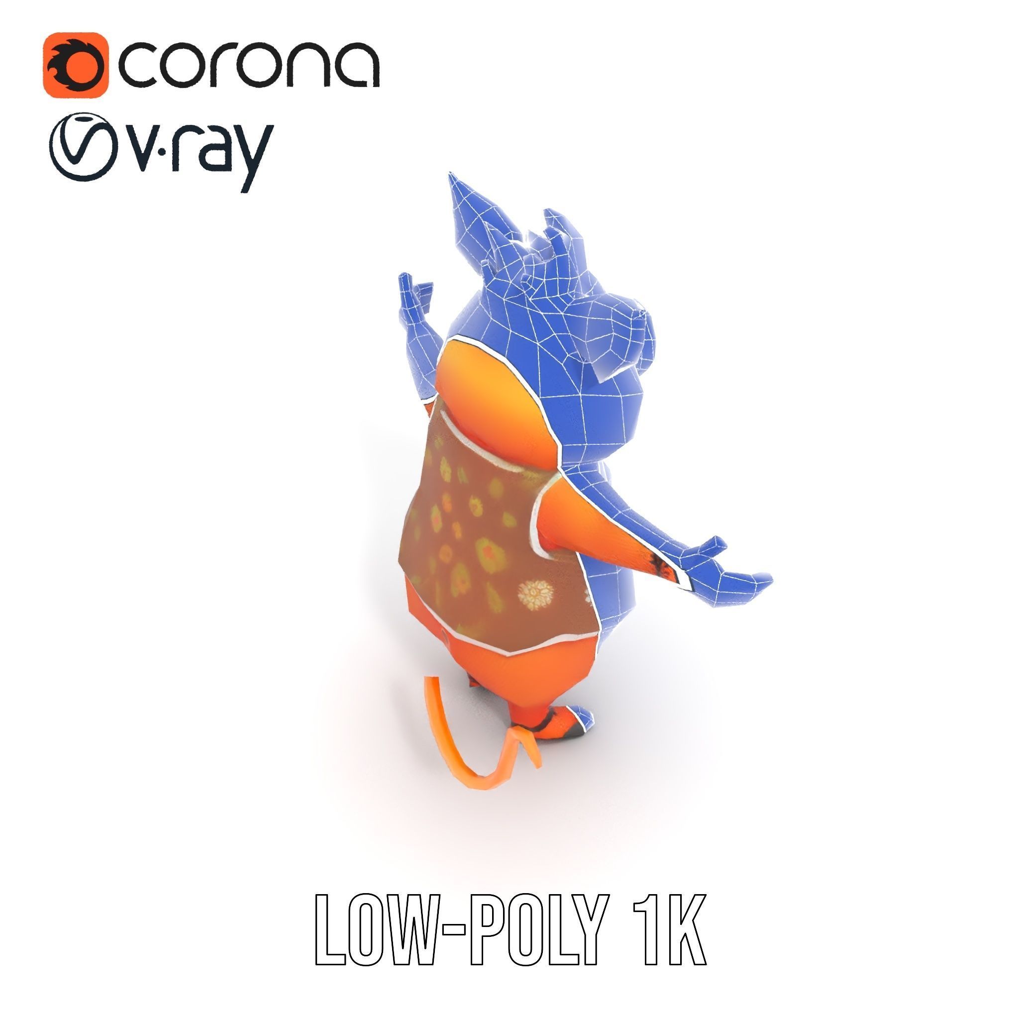 Cheerful Pig Character Rigged and Animated in Floral Vest Low-poly 3D model_31