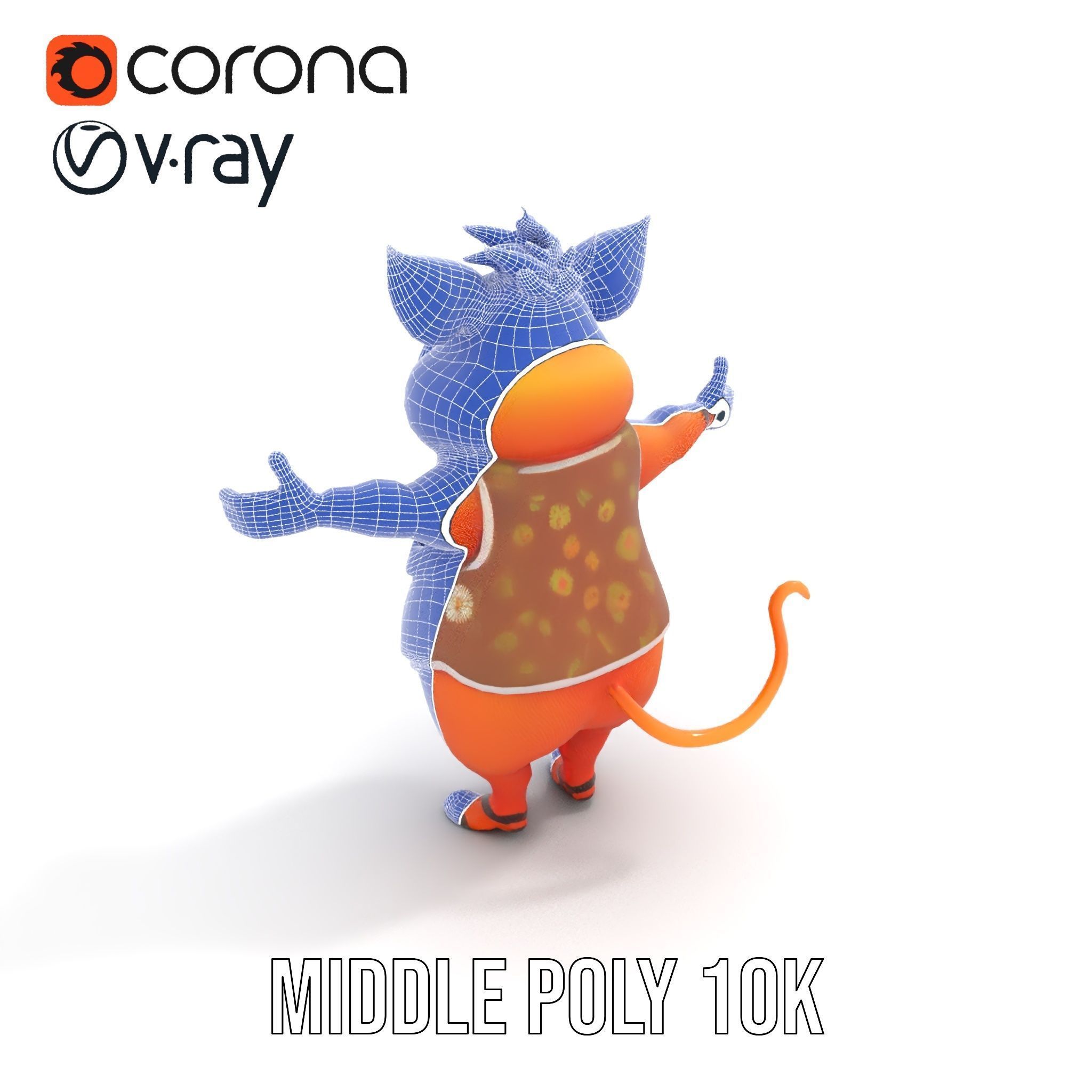 Cheerful Pig Character Rigged and Animated in Floral Vest Low-poly 3D model_22