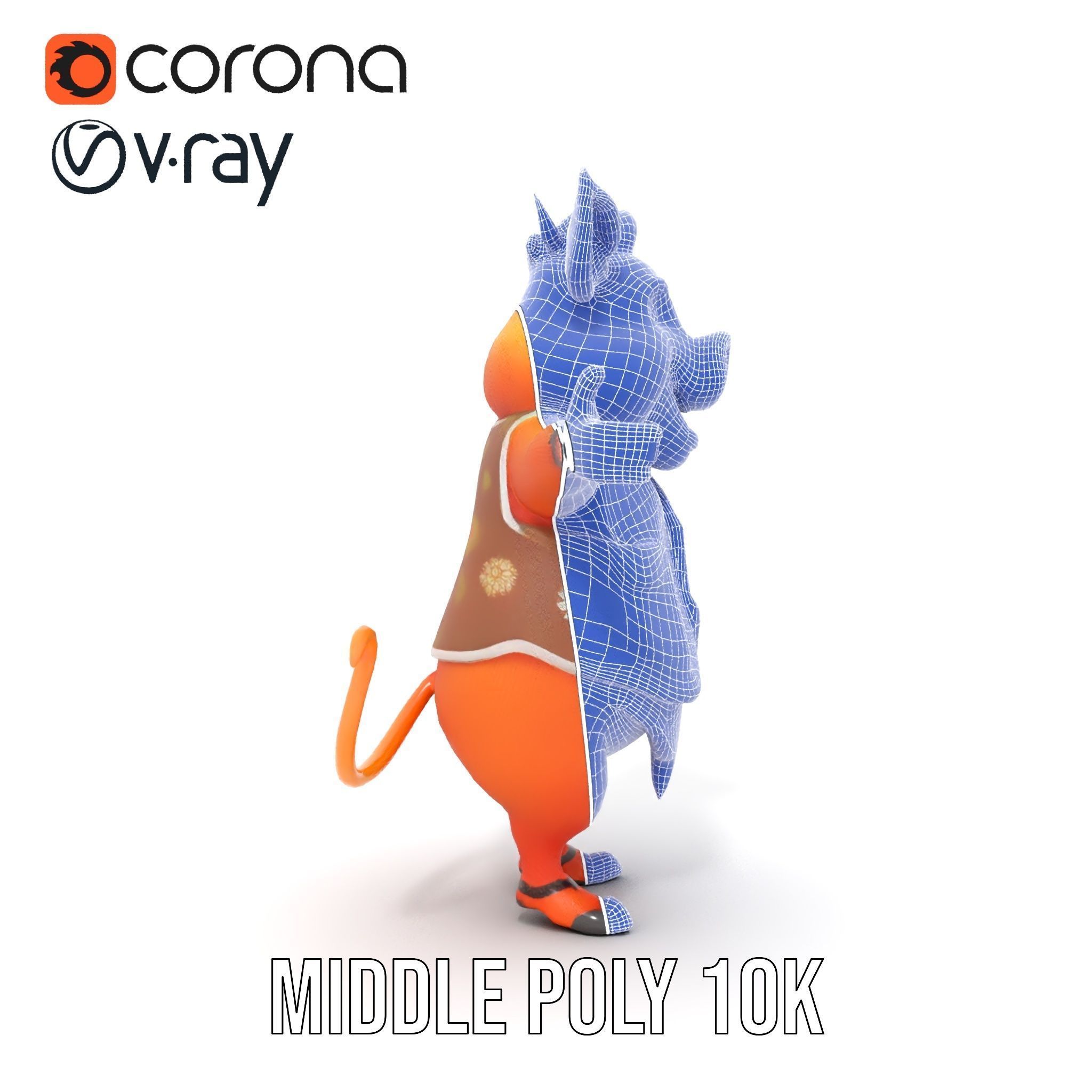 Cheerful Pig Character Rigged and Animated in Floral Vest Low-poly 3D model_33