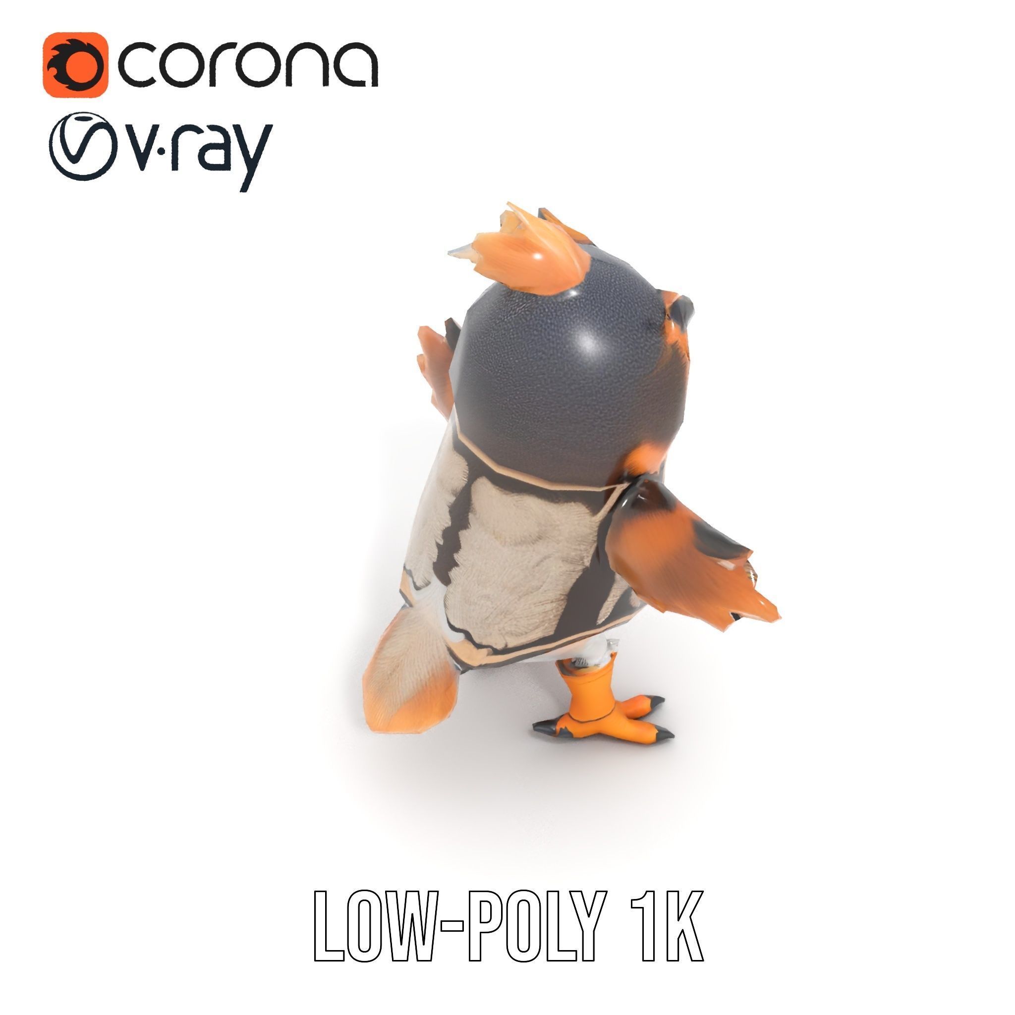 Animated Rigged Owl Character Model with Vest and Boots Low-poly 3D model_9