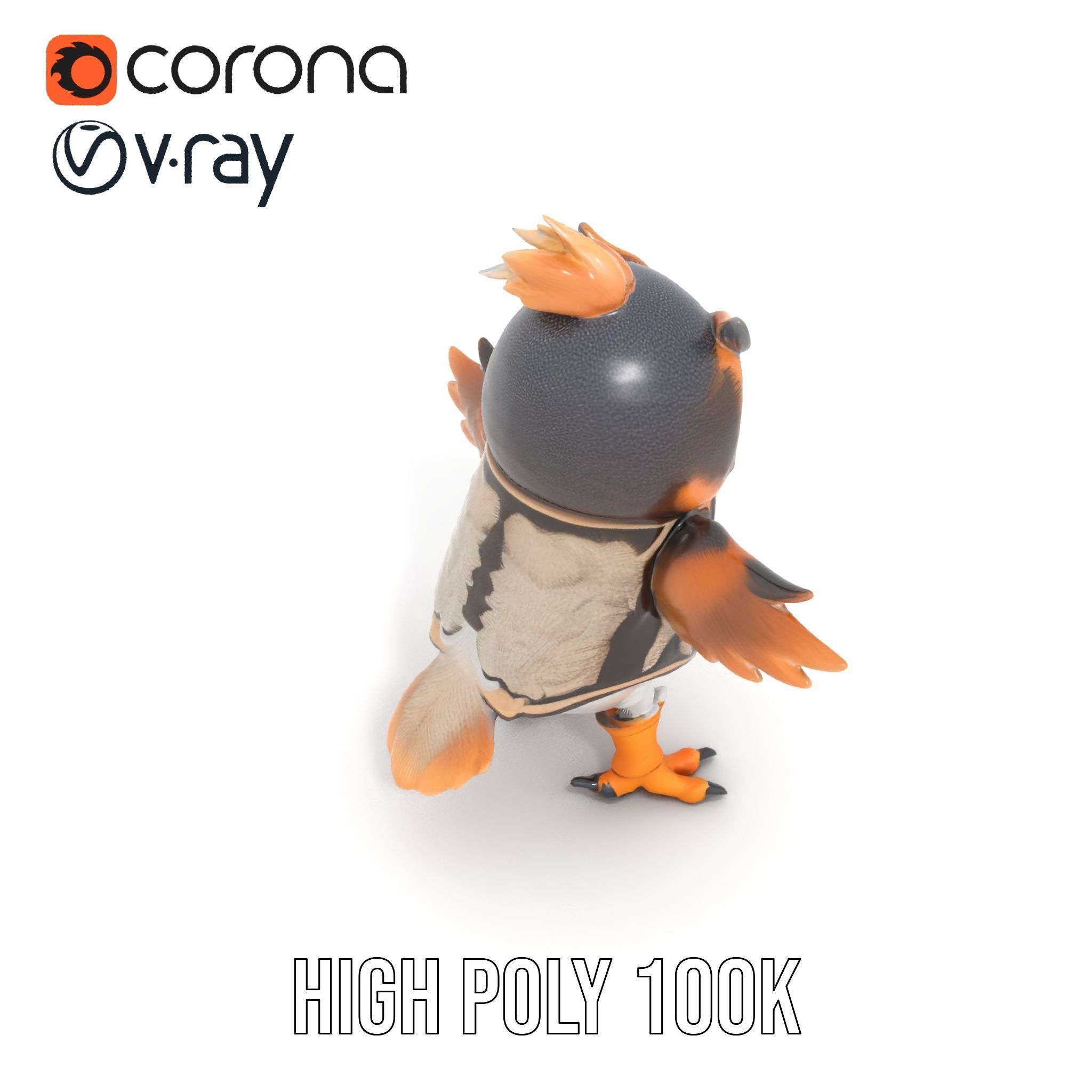 Animated Rigged Owl Character Model with Vest and Boots Low-poly 3D model_13