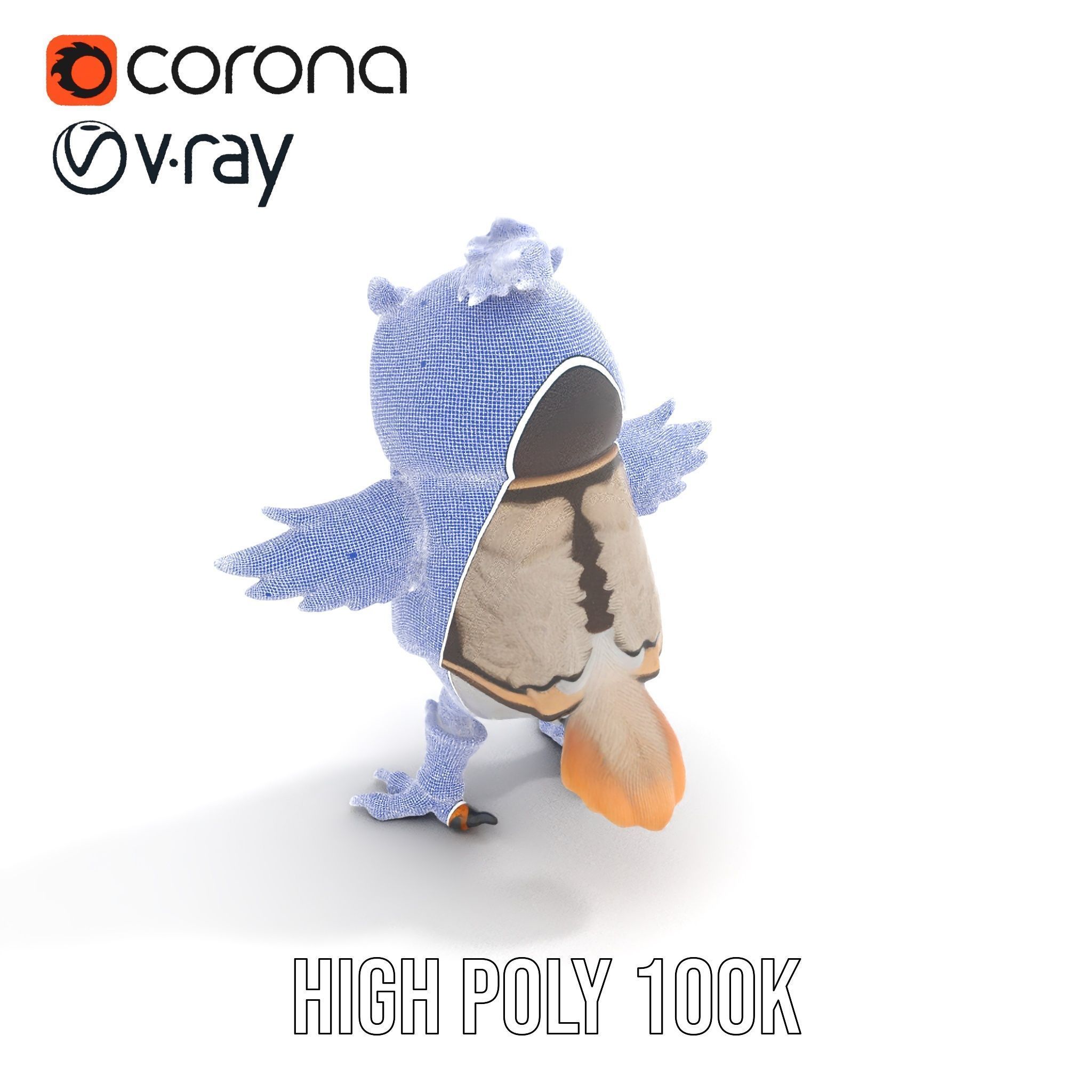 Animated Rigged Owl Character Model with Vest and Boots Low-poly 3D model_29