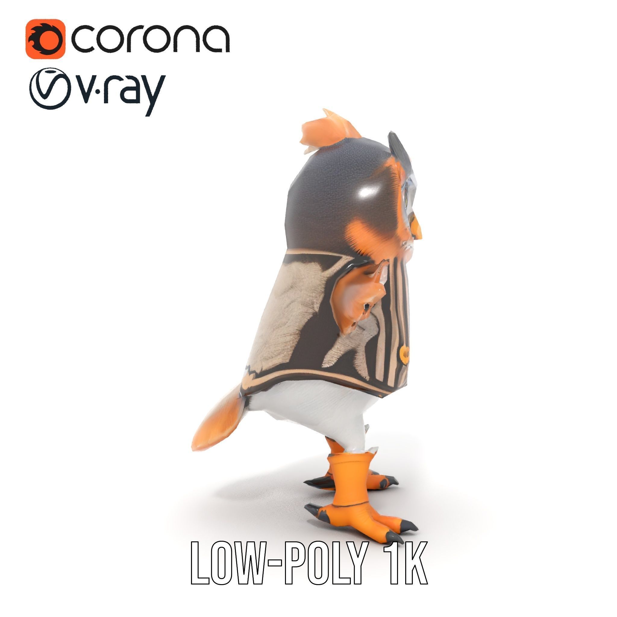 Animated Rigged Owl Character Model with Vest and Boots Low-poly 3D model_20