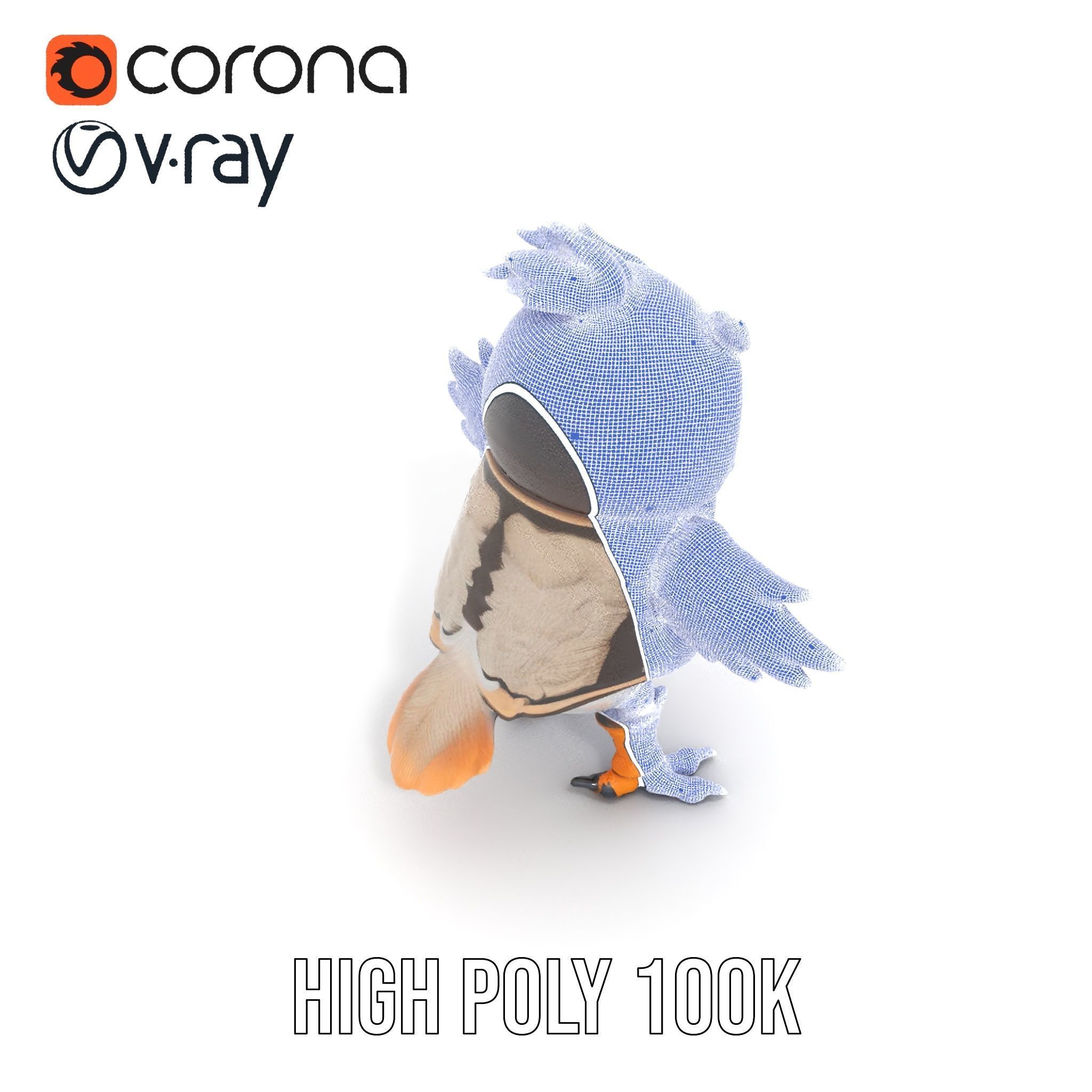 Animated Rigged Owl Character Model with Vest and Boots Low-poly 3D model_32