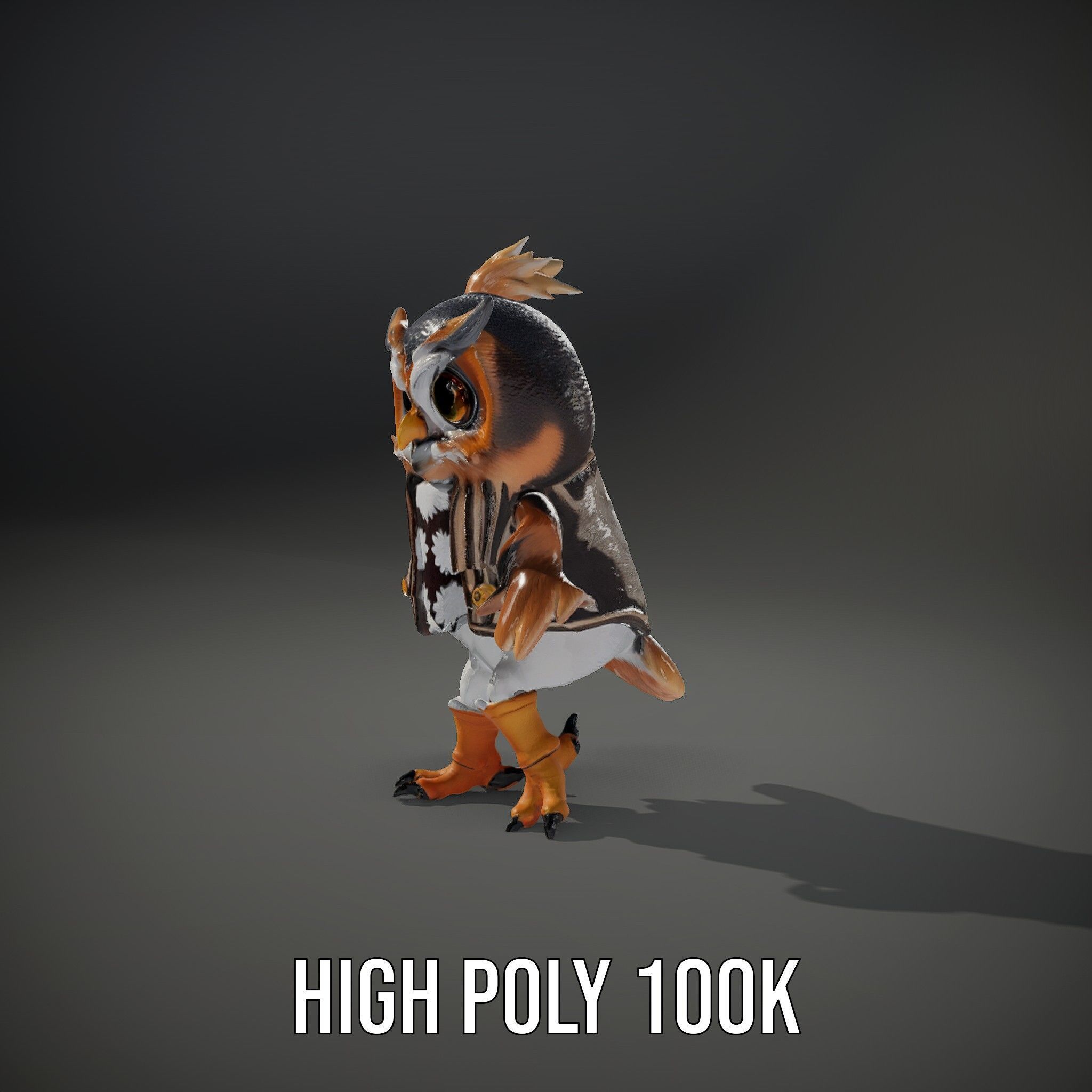 Animated Rigged Owl Character Model with Vest and Boots Low-poly 3D model_10