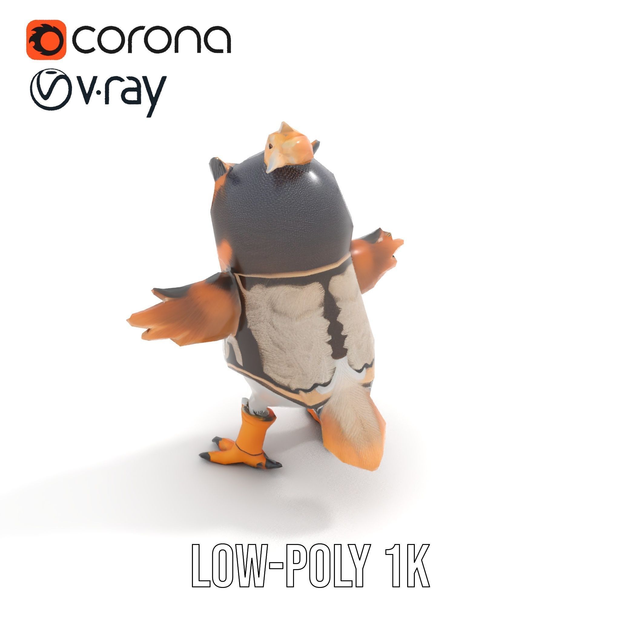 Animated Rigged Owl Character Model with Vest and Boots Low-poly 3D model_28