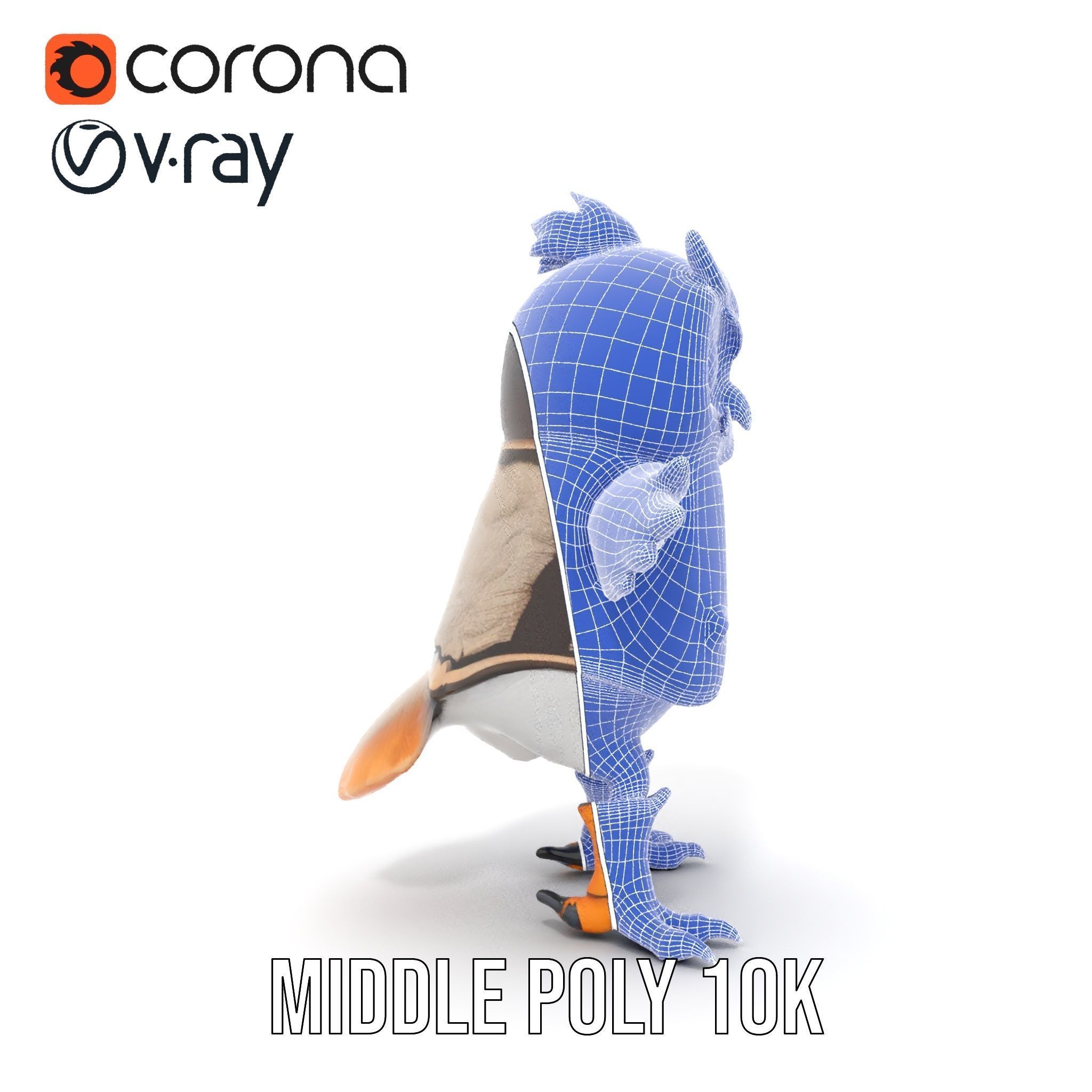 Animated Rigged Owl Character Model with Vest and Boots Low-poly 3D model_33