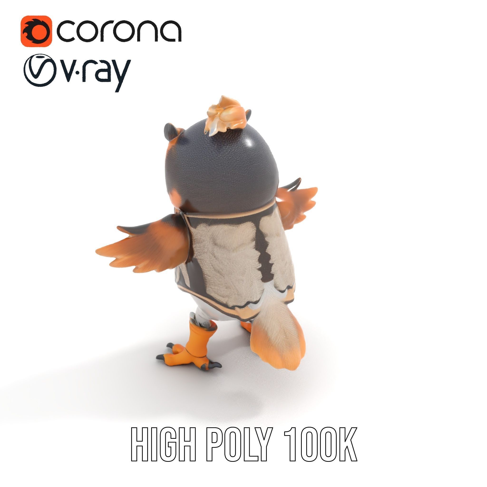 Animated Rigged Owl Character Model with Vest and Boots Low-poly 3D model_24