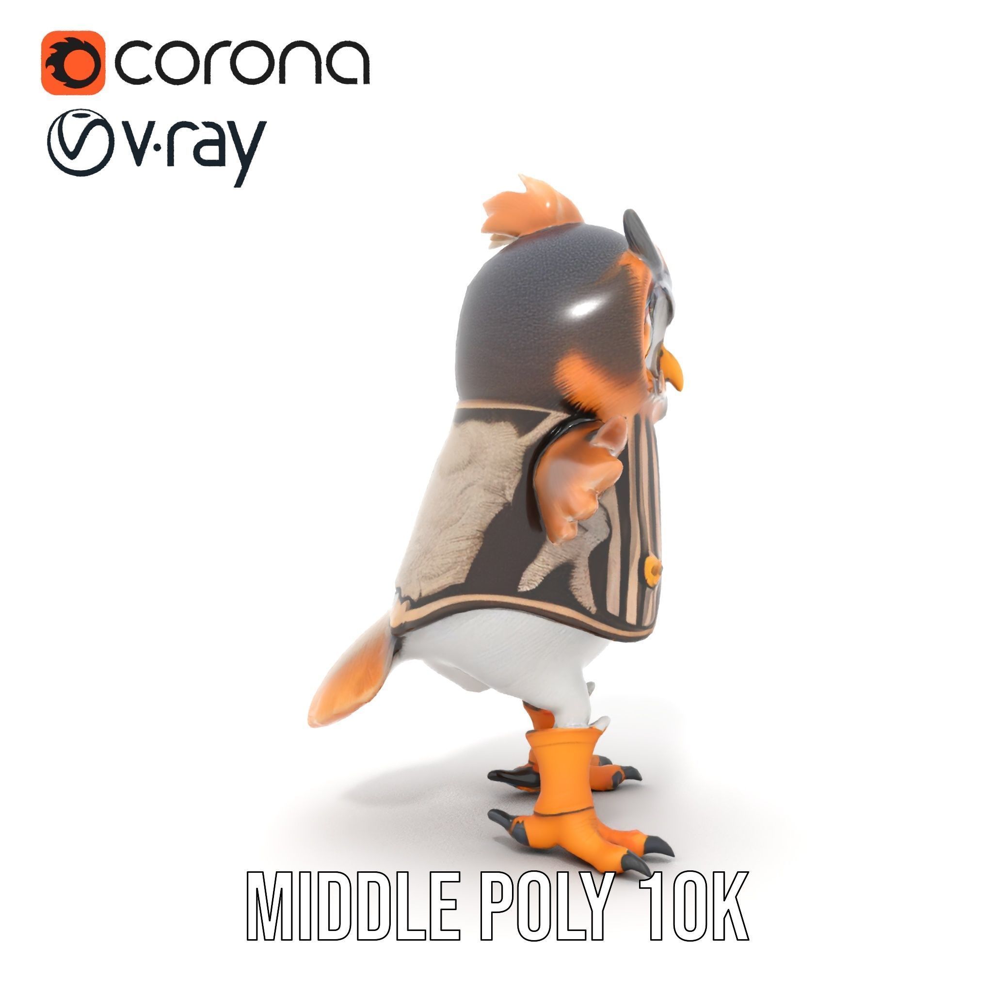 Animated Rigged Owl Character Model with Vest and Boots Low-poly 3D model_19
