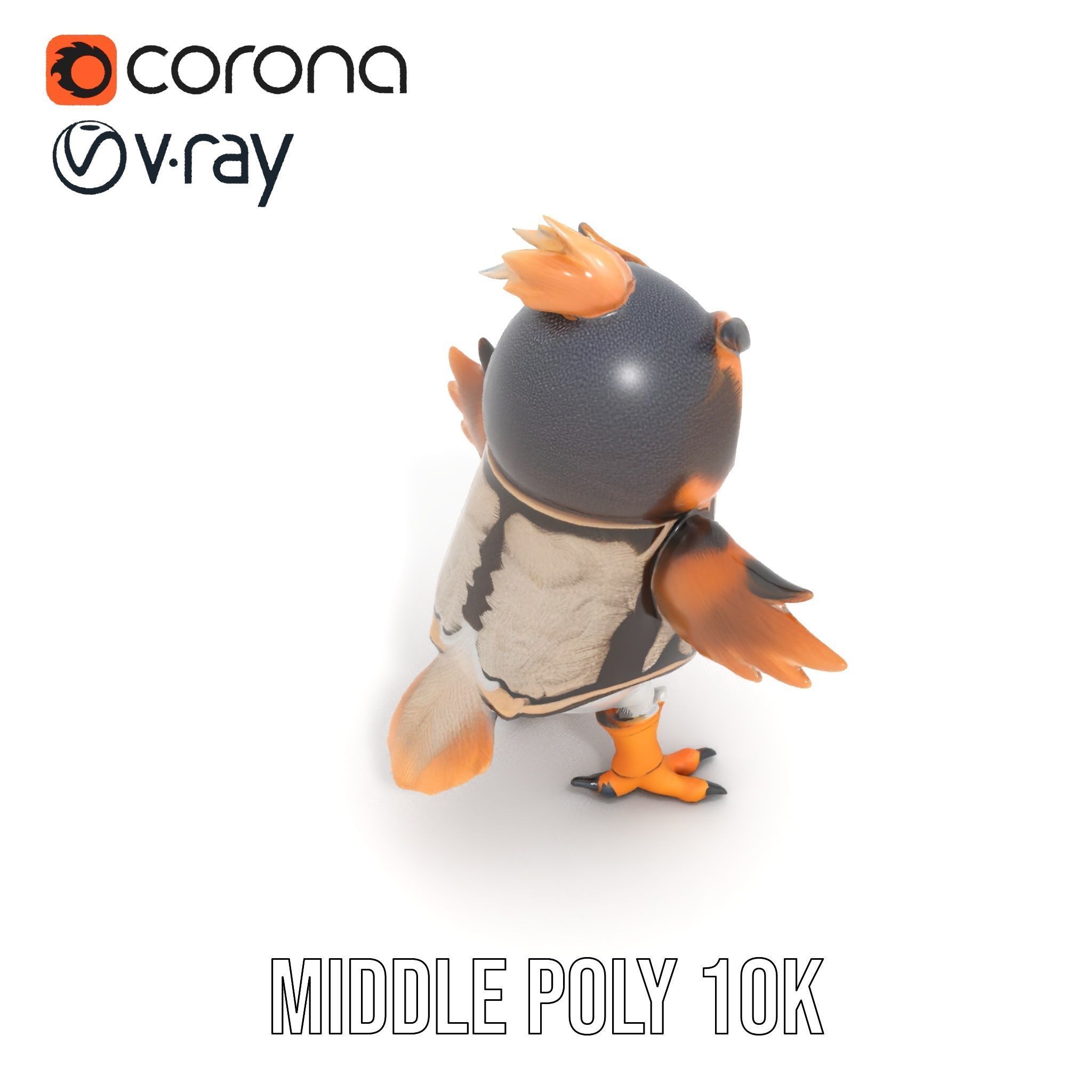 Animated Rigged Owl Character Model with Vest and Boots Low-poly 3D model_27