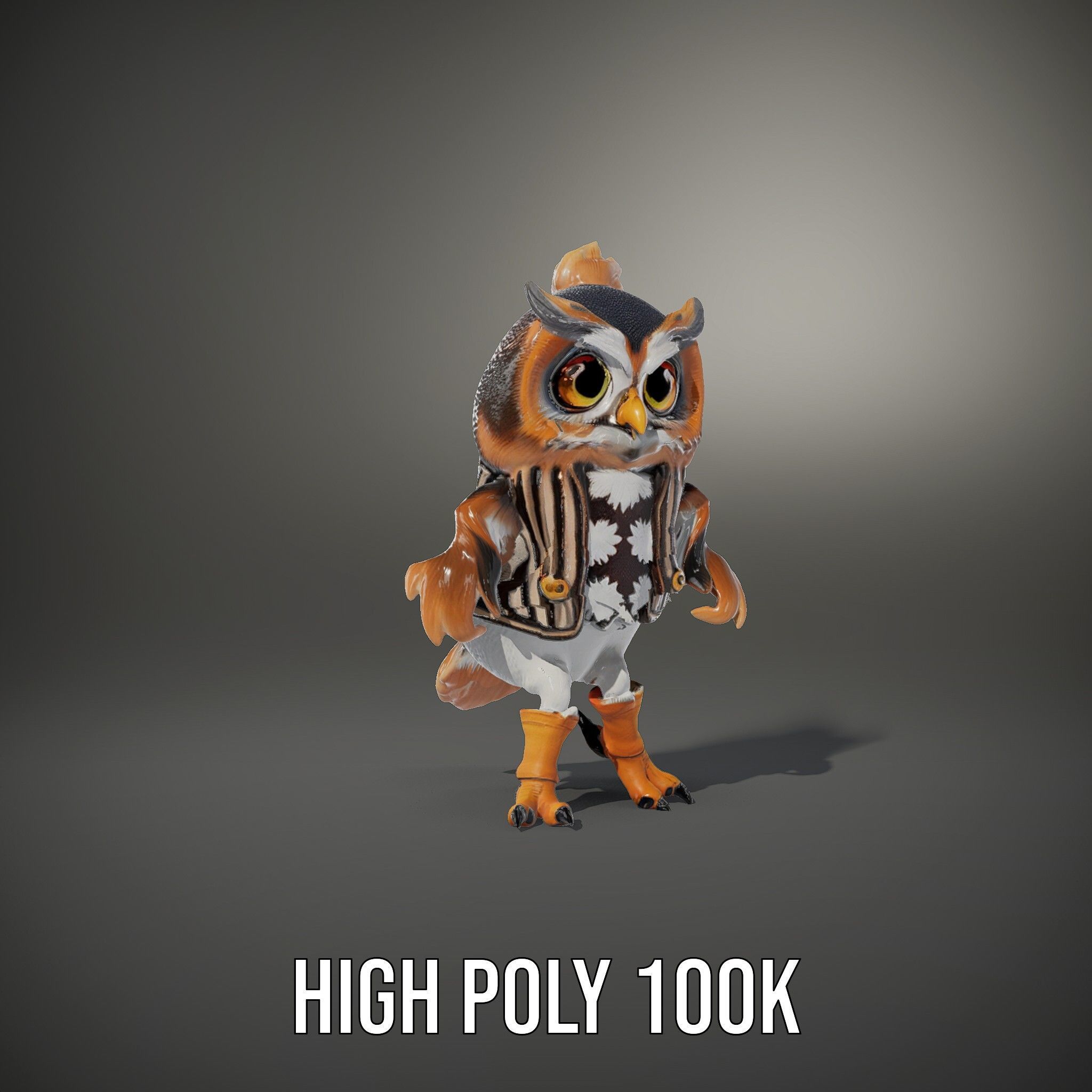 Animated Rigged Owl Character Model with Vest and Boots Low-poly 3D model_21