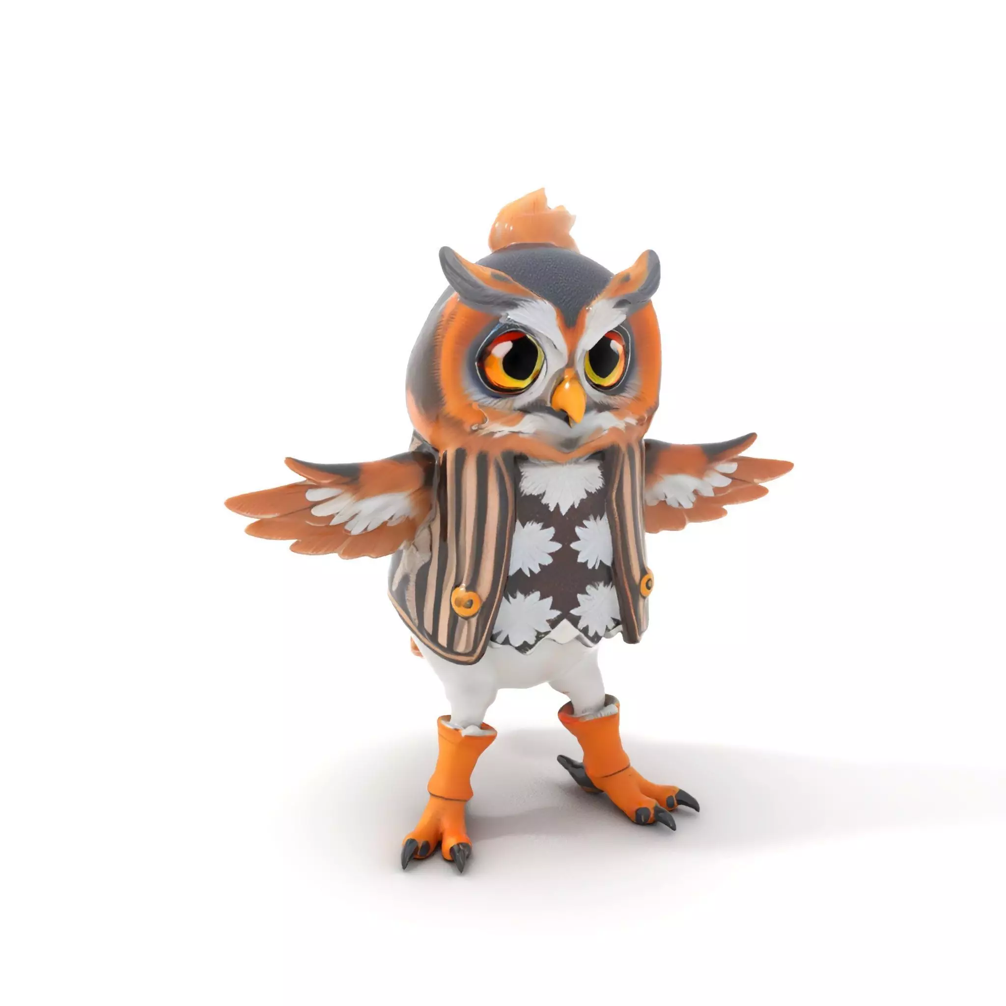 Animated Rigged Owl Character Model with Vest and Boots Low-poly 3D model_0
