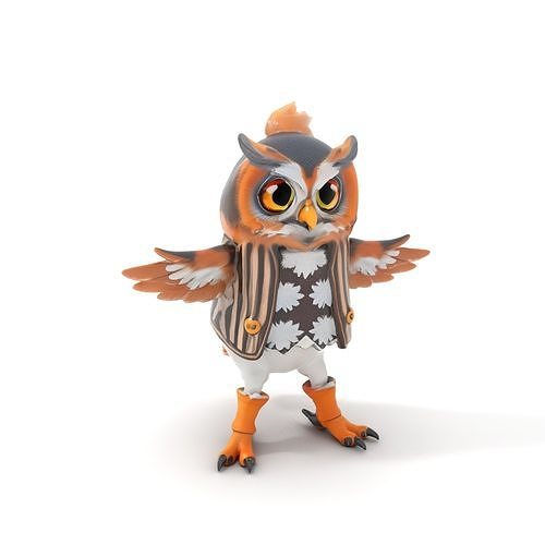 Animated Rigged Owl Character Model with Vest and Boots Low-poly 3D model