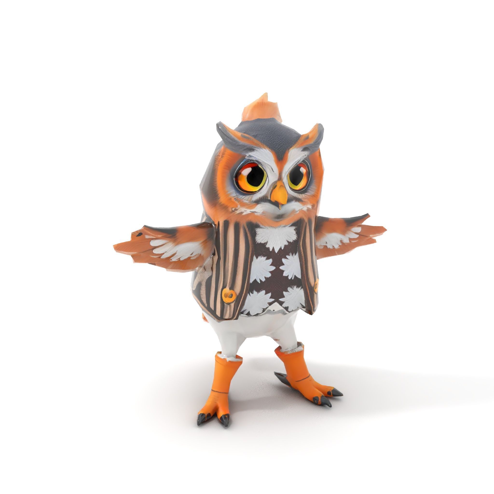 Animated Rigged Owl Character Model with Vest and Boots Low-poly 3D model_12