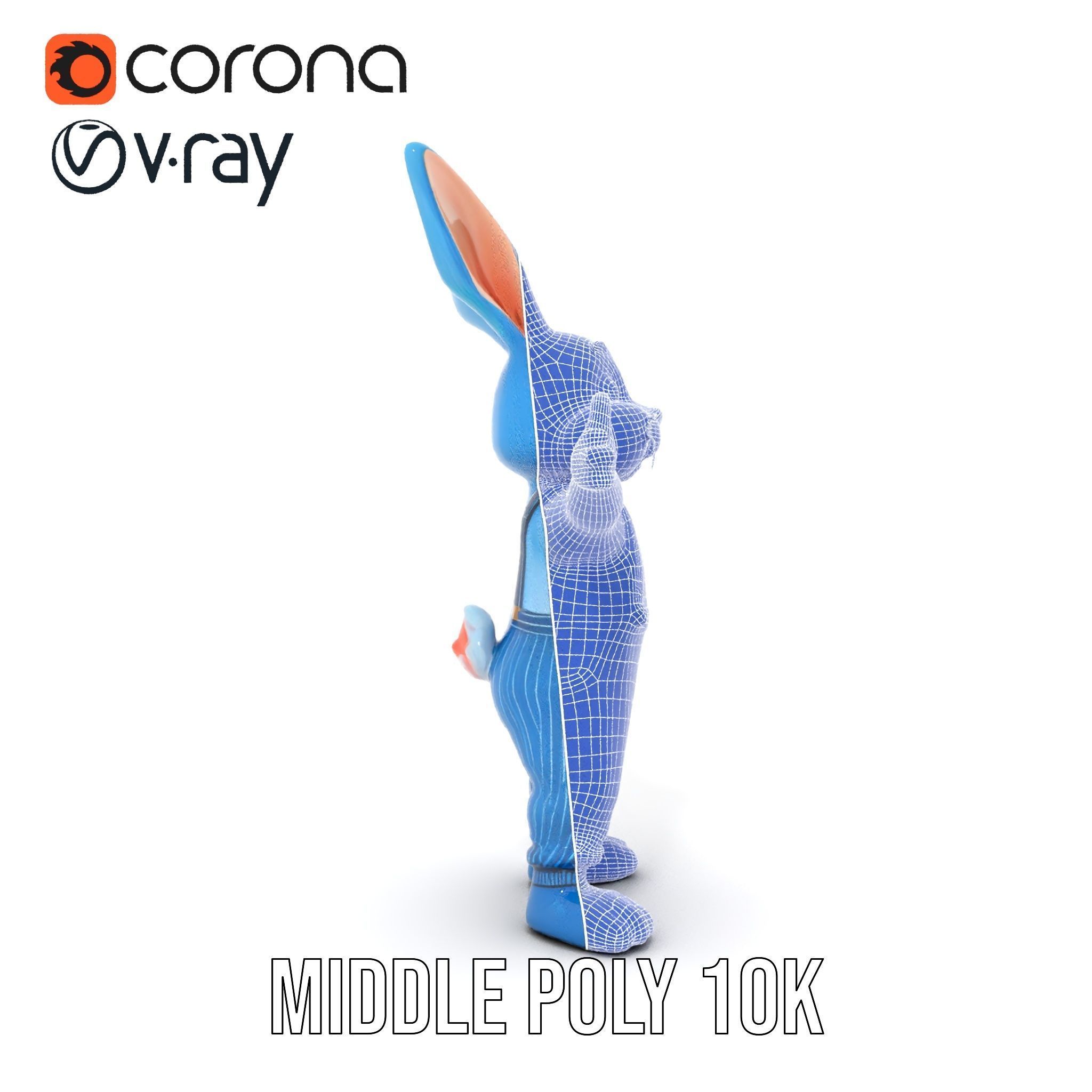 Blue Bunny Character Rigged and Animated with Suspenders Low-poly 3D model_33