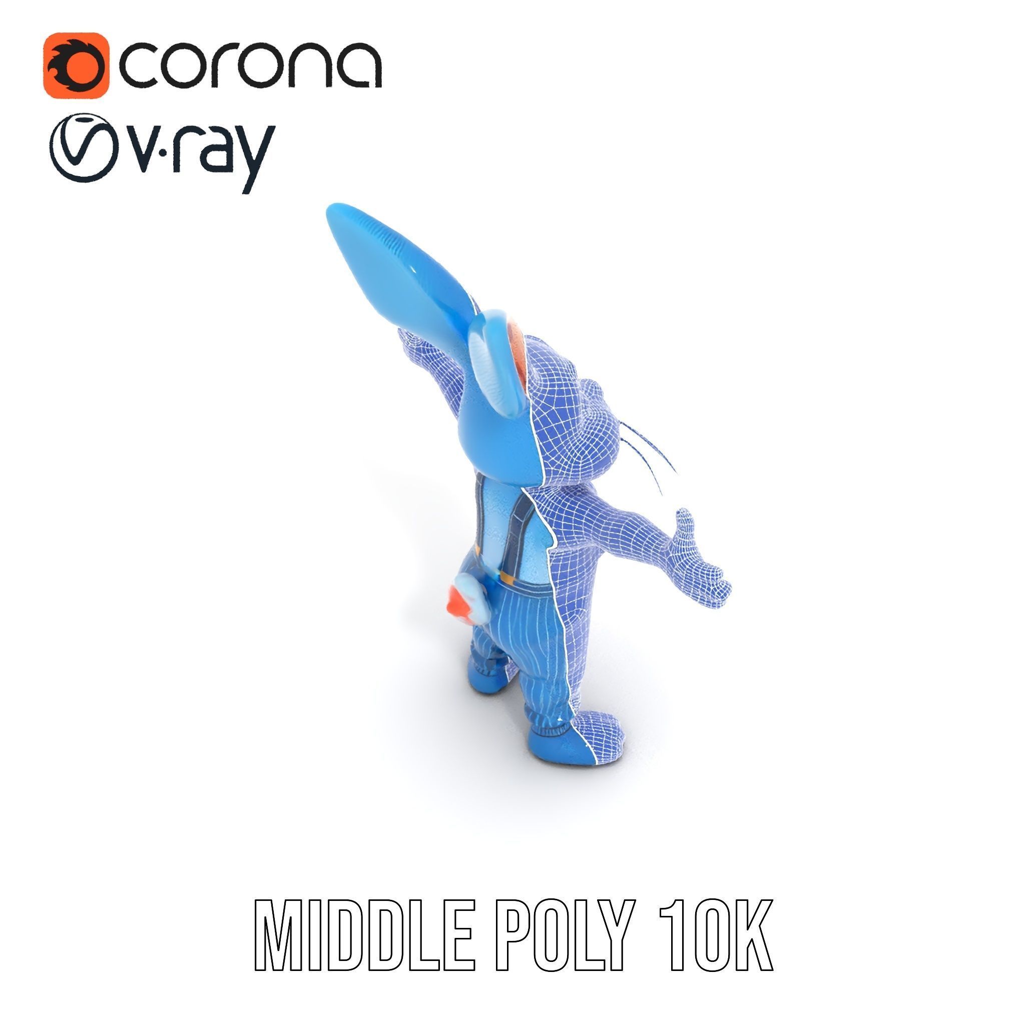 Blue Bunny Character Rigged and Animated with Suspenders Low-poly 3D model_31