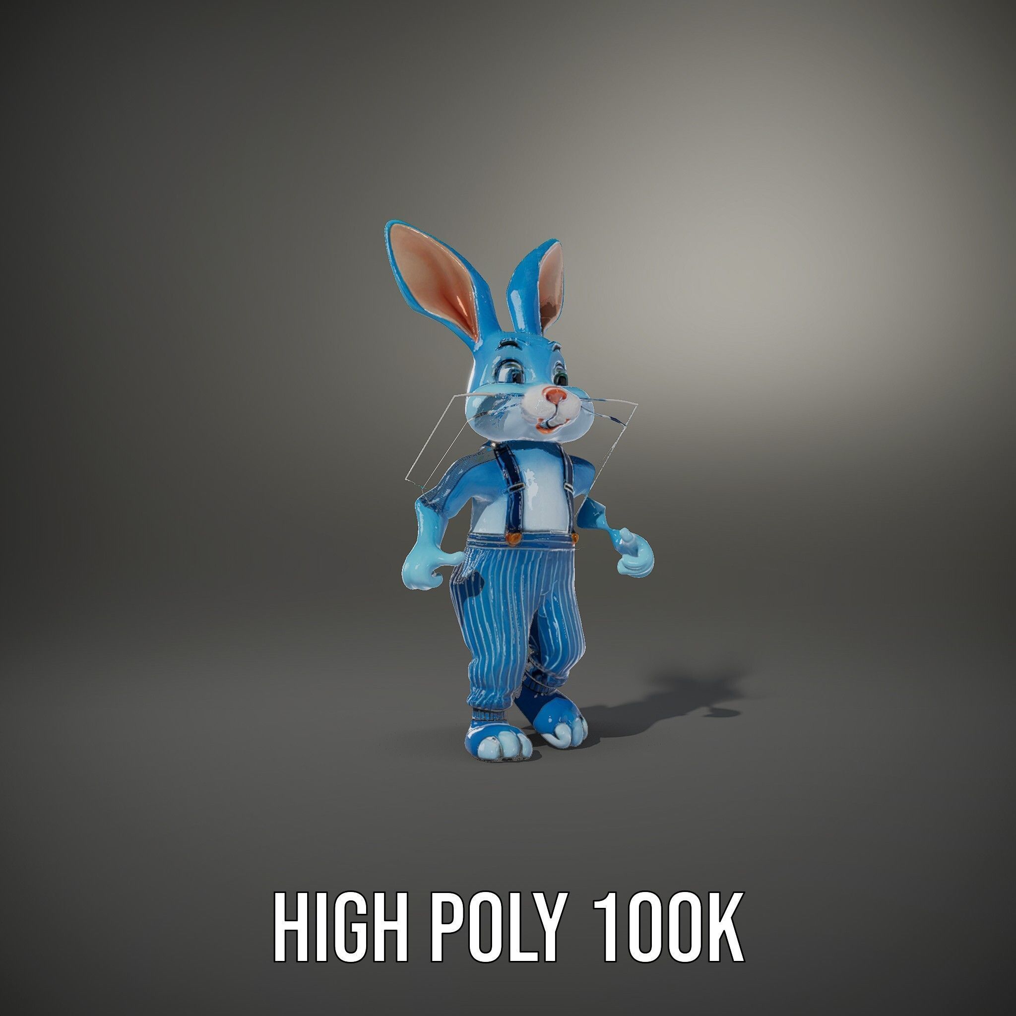 Blue Bunny Character Rigged and Animated with Suspenders Low-poly 3D model_18