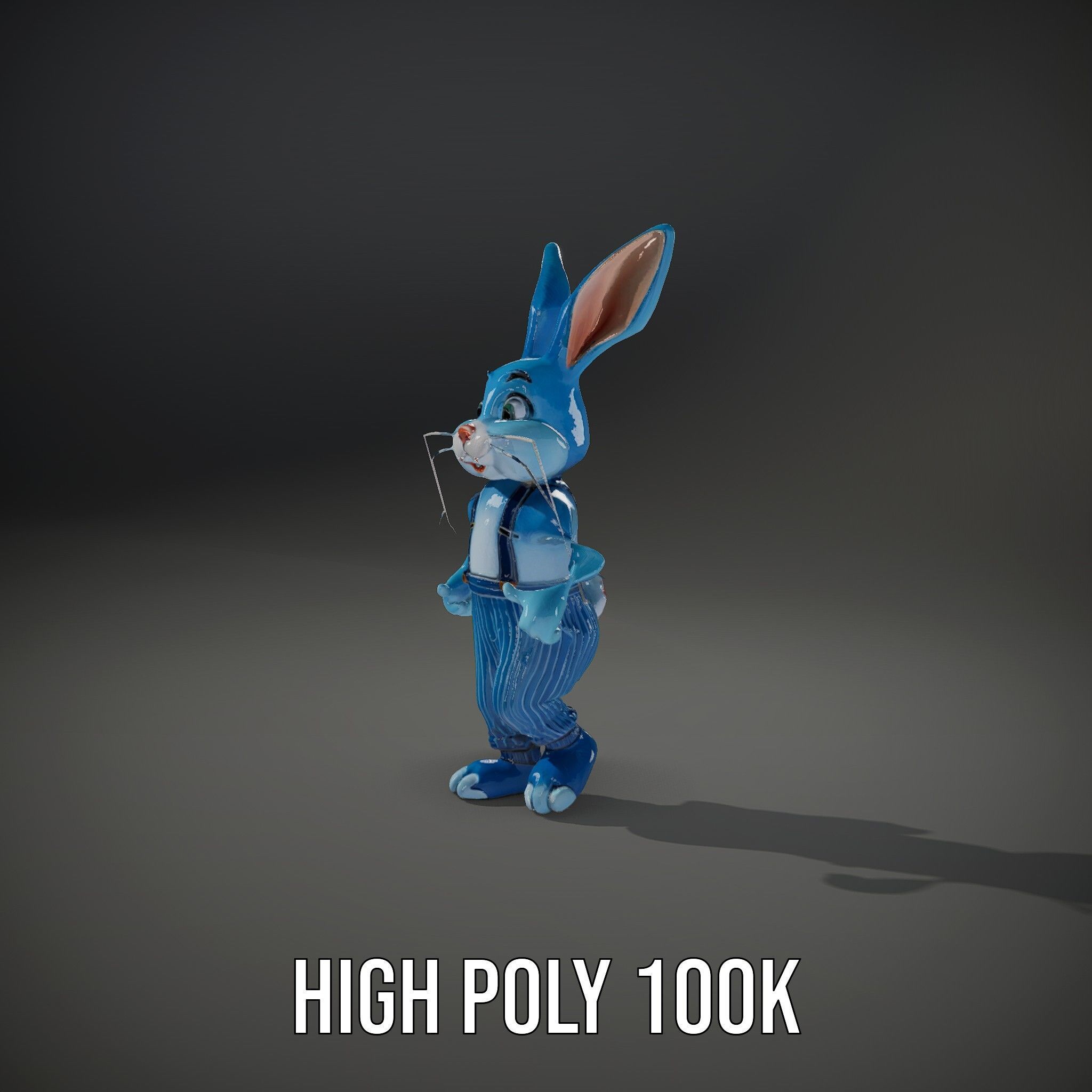 Blue Bunny Character Rigged and Animated with Suspenders Low-poly 3D model_10