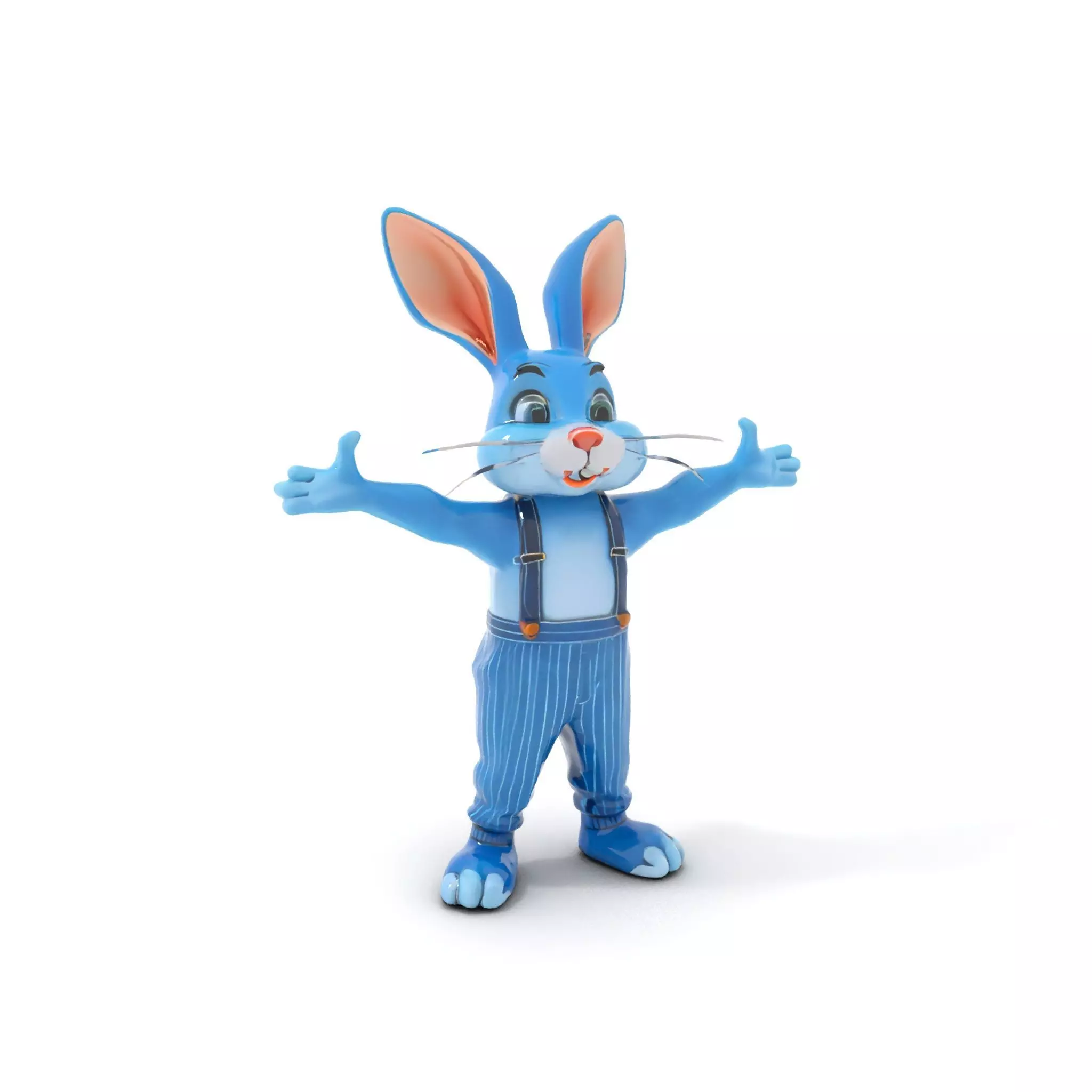 Blue Bunny Character Rigged and Animated with Suspenders Low-poly 3D model_0