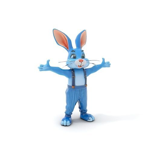 Blue Bunny Character Rigged and Animated with Suspenders Low-poly 3D model