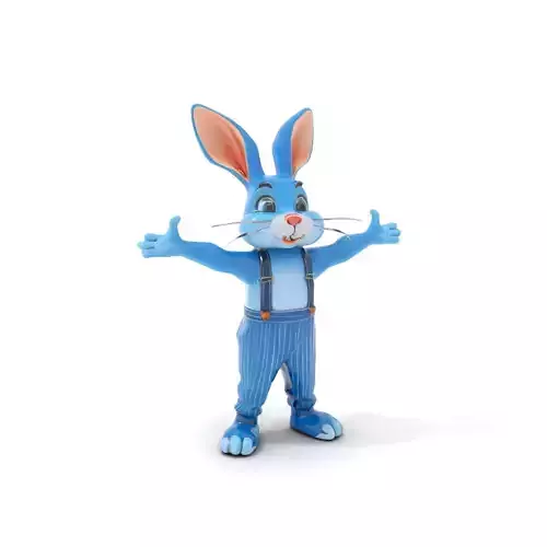 Blue Bunny Character Rigged and Animated with Suspenders Low-poly 3D model