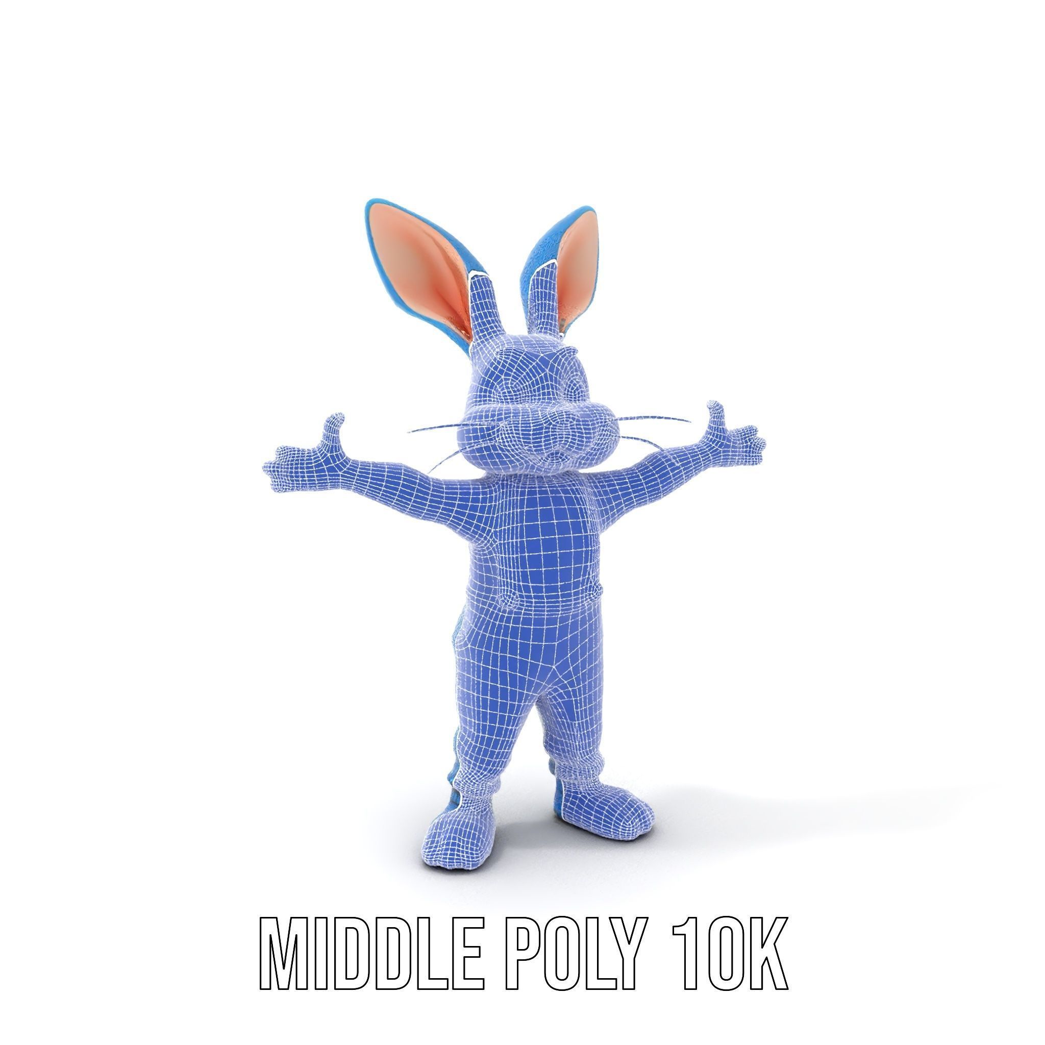 Blue Bunny Character Rigged and Animated with Suspenders Low-poly 3D model_16