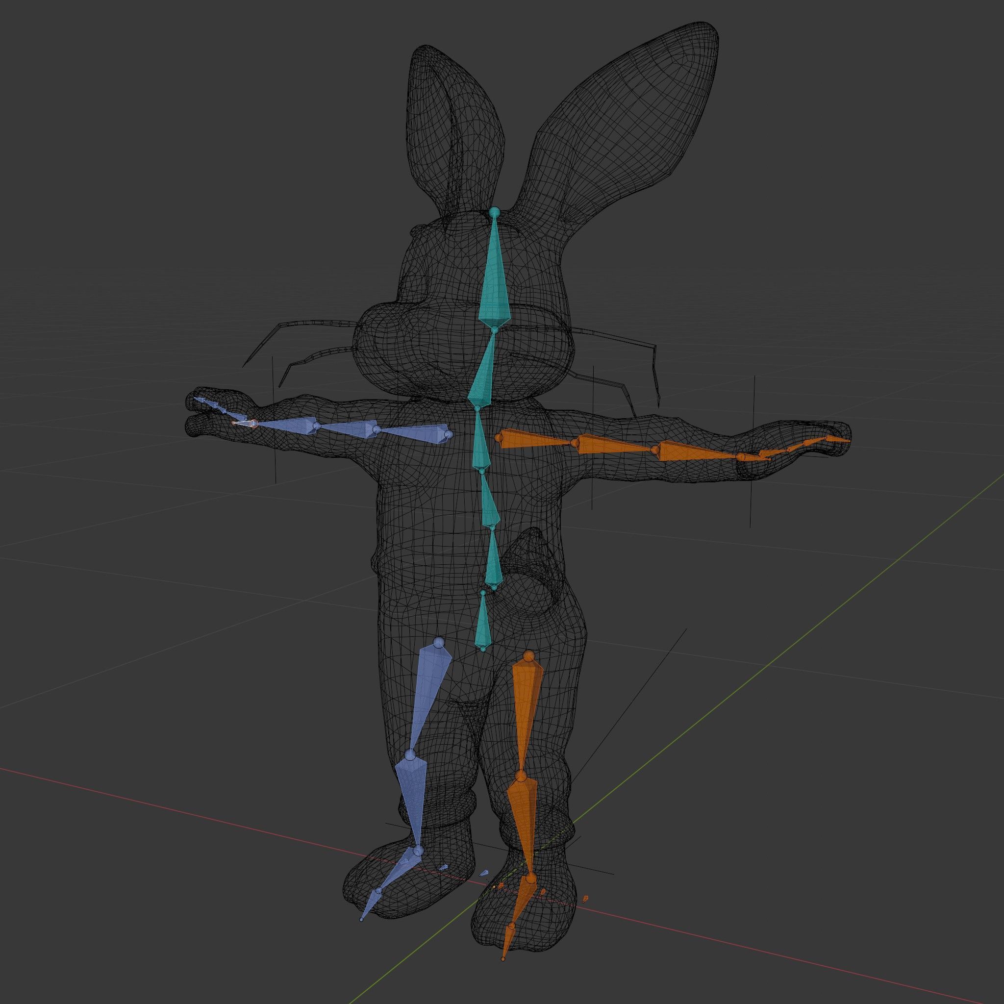 Blue Bunny Character Rigged and Animated with Suspenders Low-poly 3D model_6
