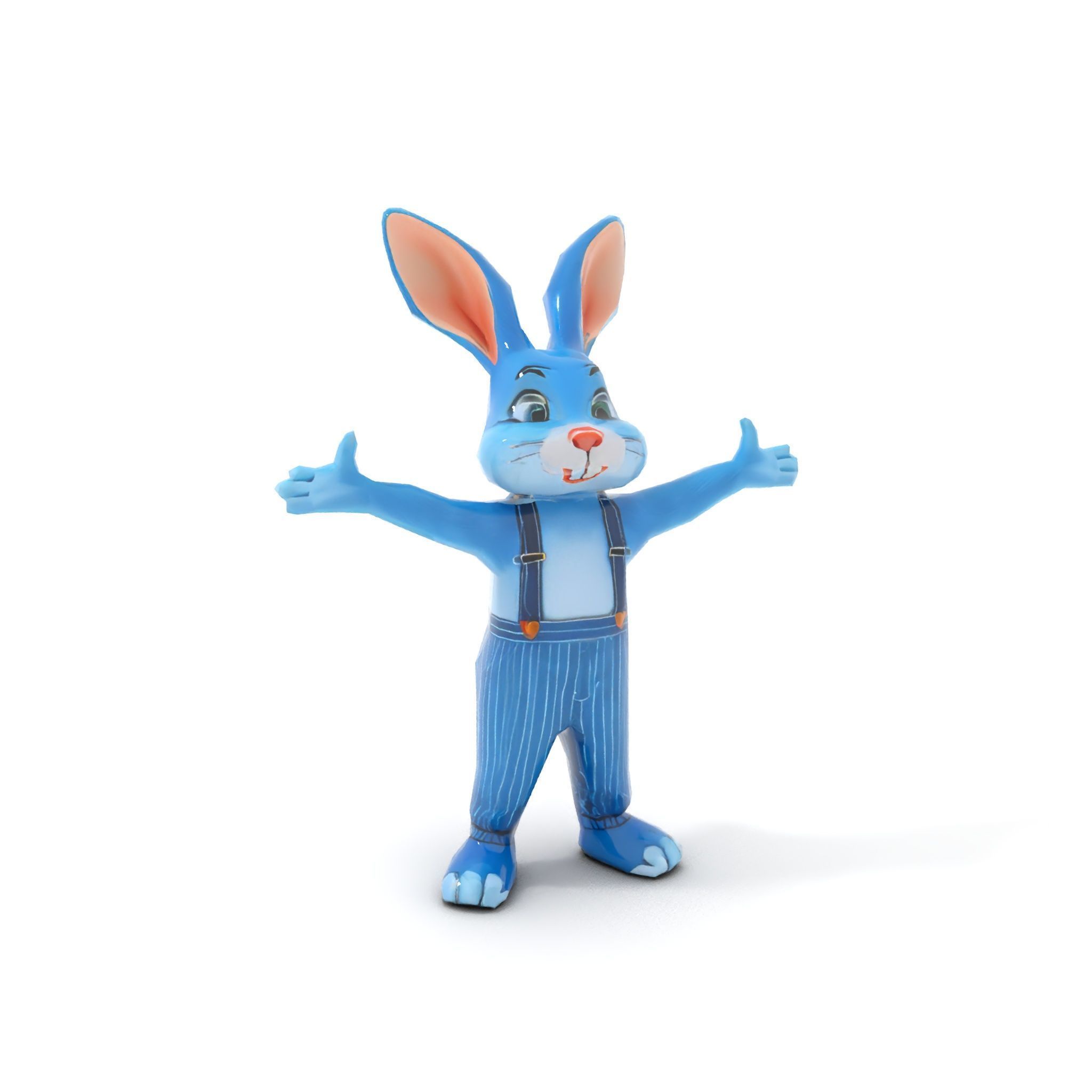 Blue Bunny Character Rigged and Animated with Suspenders Low-poly 3D model_20