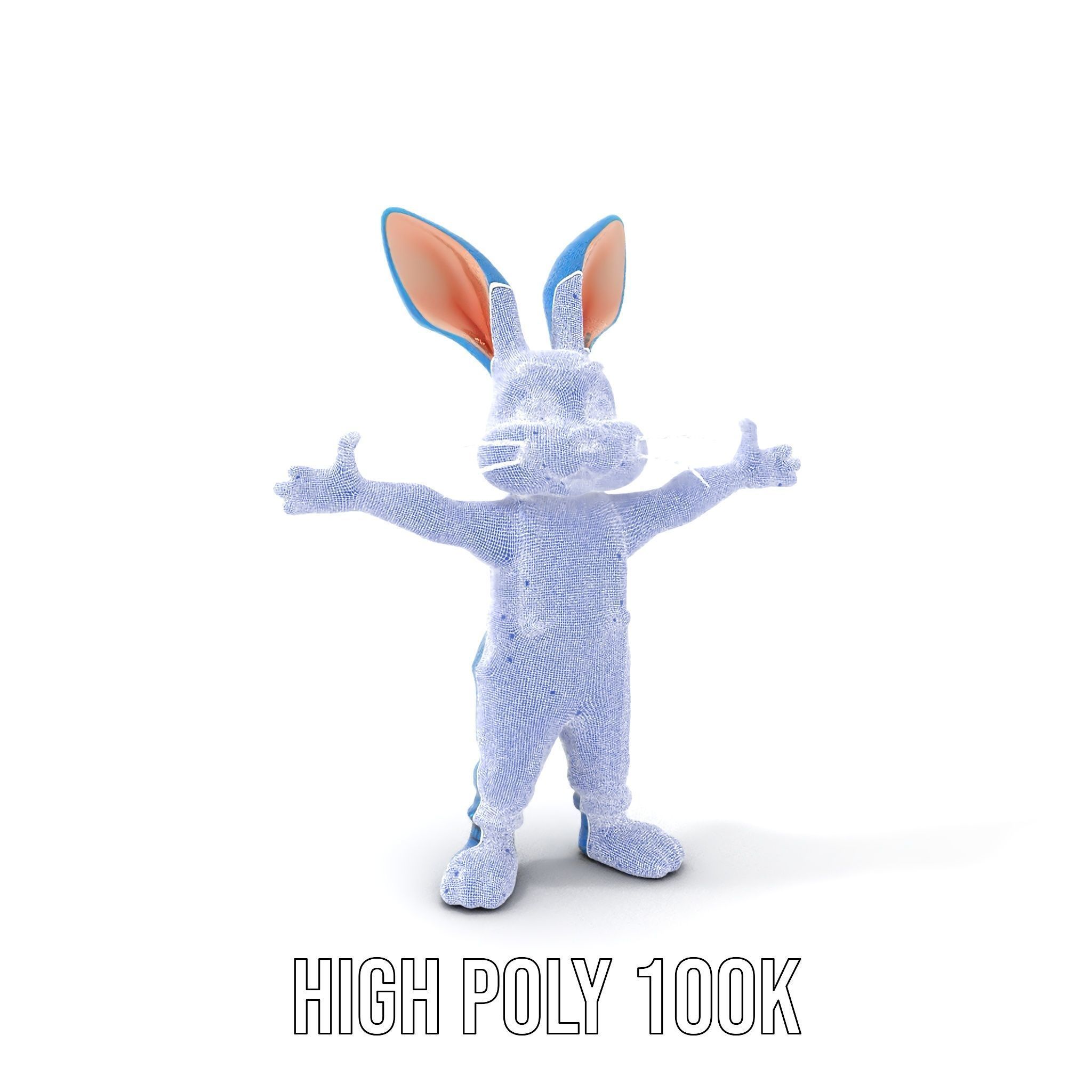 Blue Bunny Character Rigged and Animated with Suspenders Low-poly 3D model_5