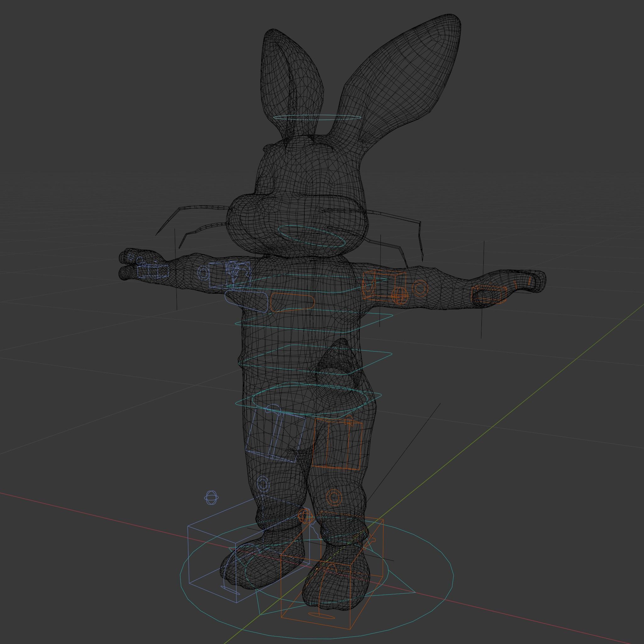 Blue Bunny Character Rigged and Animated with Suspenders Low-poly 3D model_7