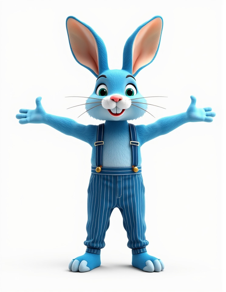 Blue Bunny Character Rigged and Animated with Suspenders Low-poly 3D model_3