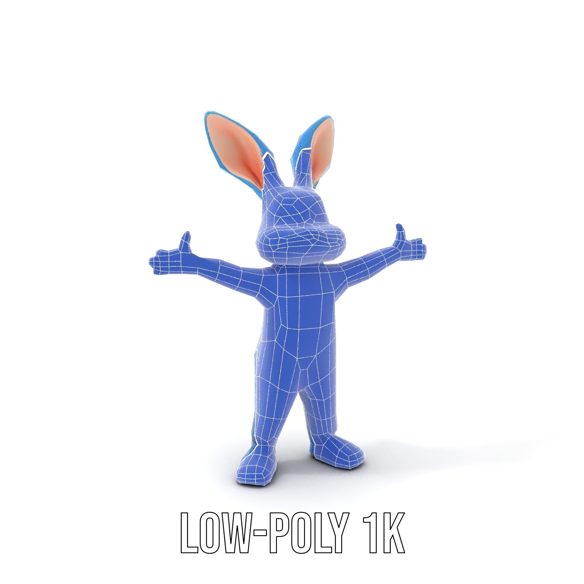 Blue Bunny Character Rigged and Animated with Suspenders Low-poly 3D model_26
