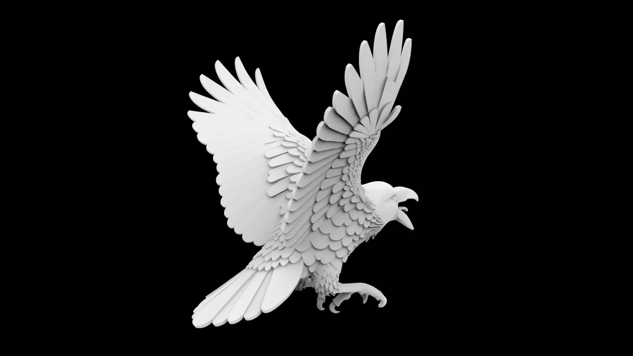 Raven with Open Beak in Flight 3D print model