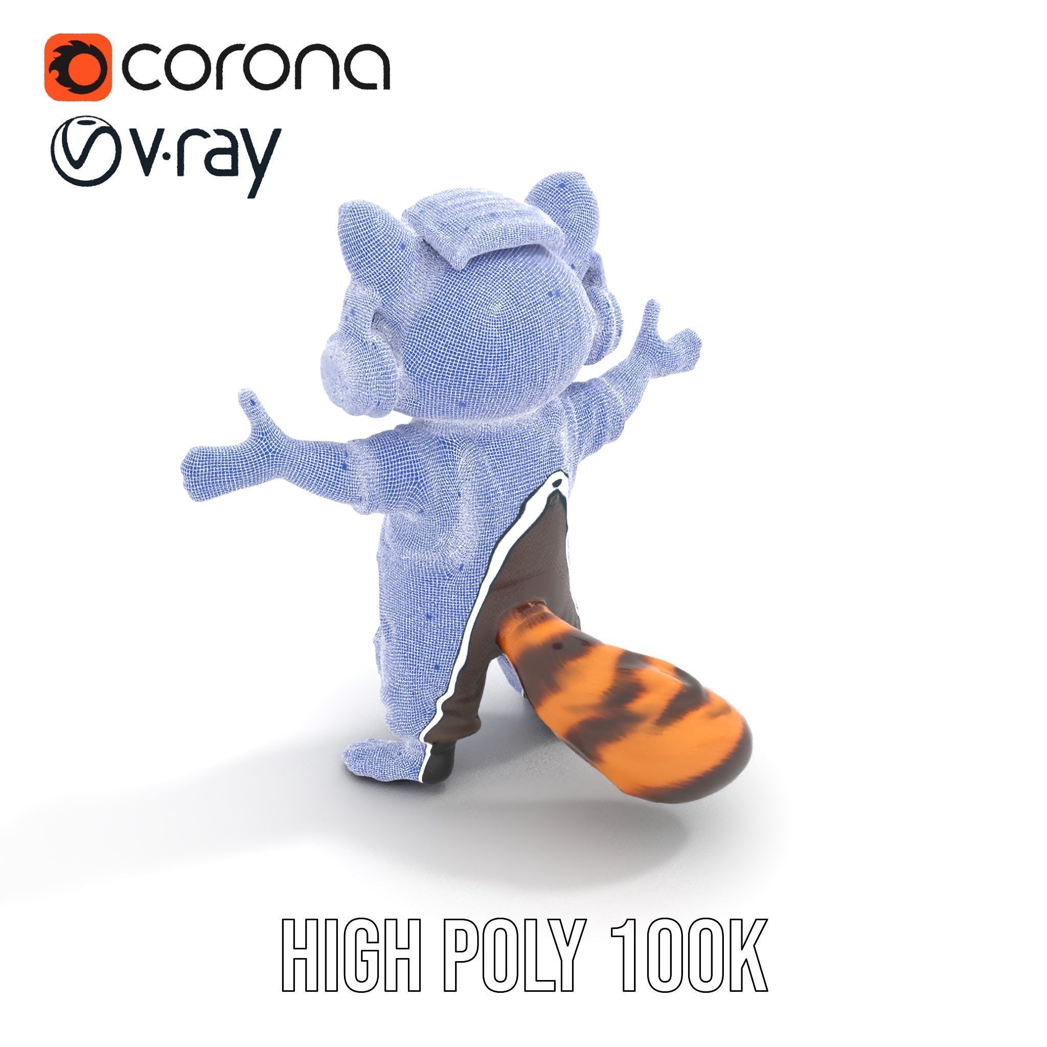 Animated Raccoon Character with Headphones Rigged and Animated Low-poly 3D model_34