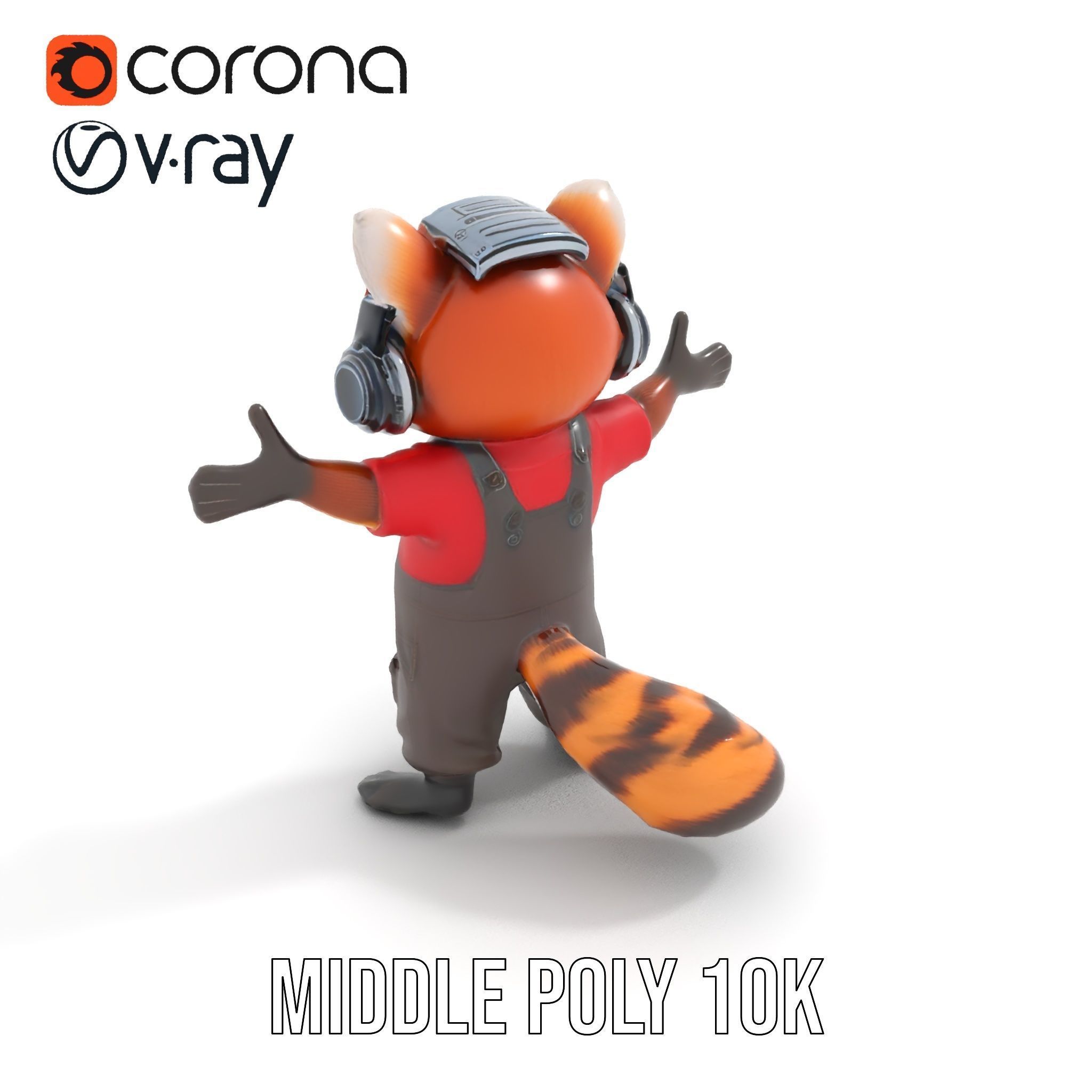 Animated Raccoon Character with Headphones Rigged and Animated Low-poly 3D model_21